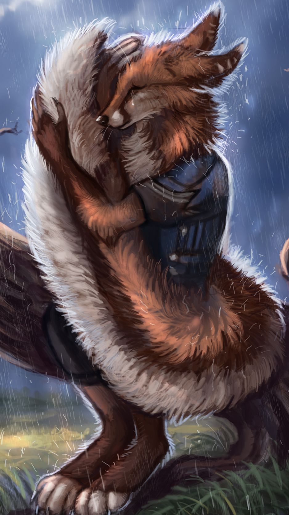 Download Wallpaper 938x1668 Fox, Tail, Rain, Hide, Sadness Iphone 8 7 6s 6 For Parallax HD Background