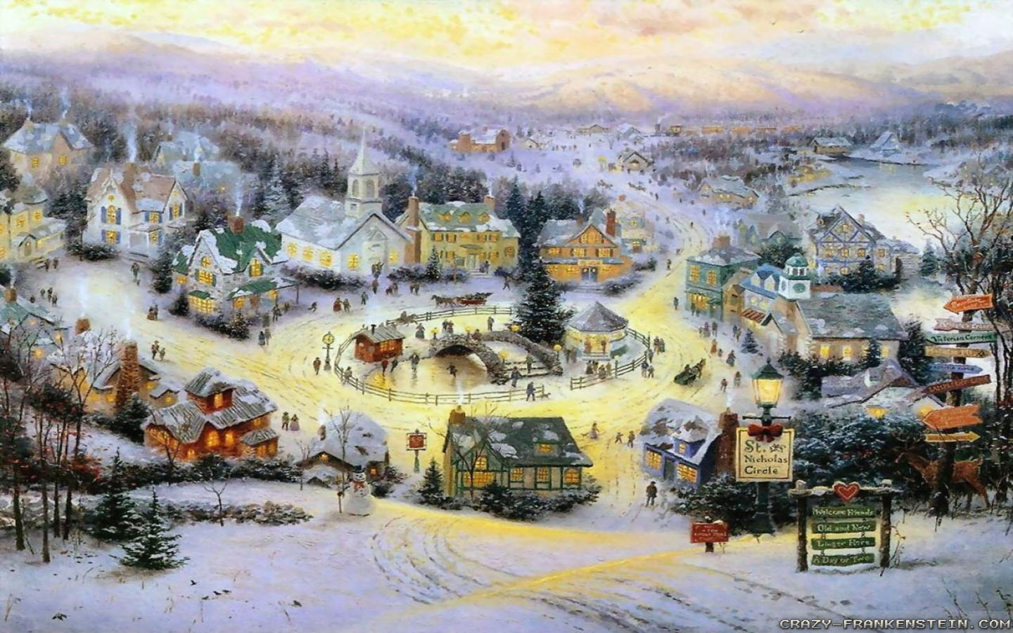 Thomas Kinkade Christmas Village Painting