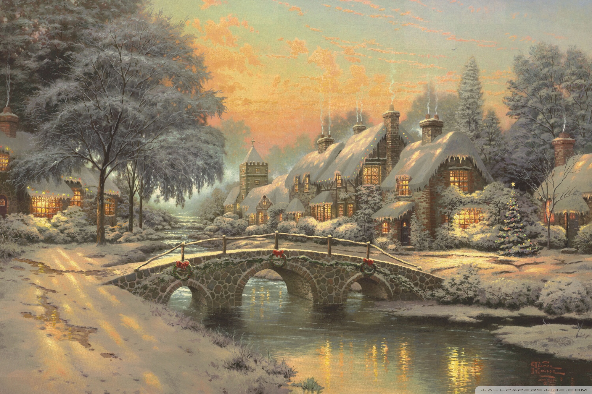 Classic Christmas Painting by Thomas Kinkade Ultra HD Desktop Background Wallpaper for 4K UHD TV, Widescreen & UltraWide Desktop & Laptop, Tablet