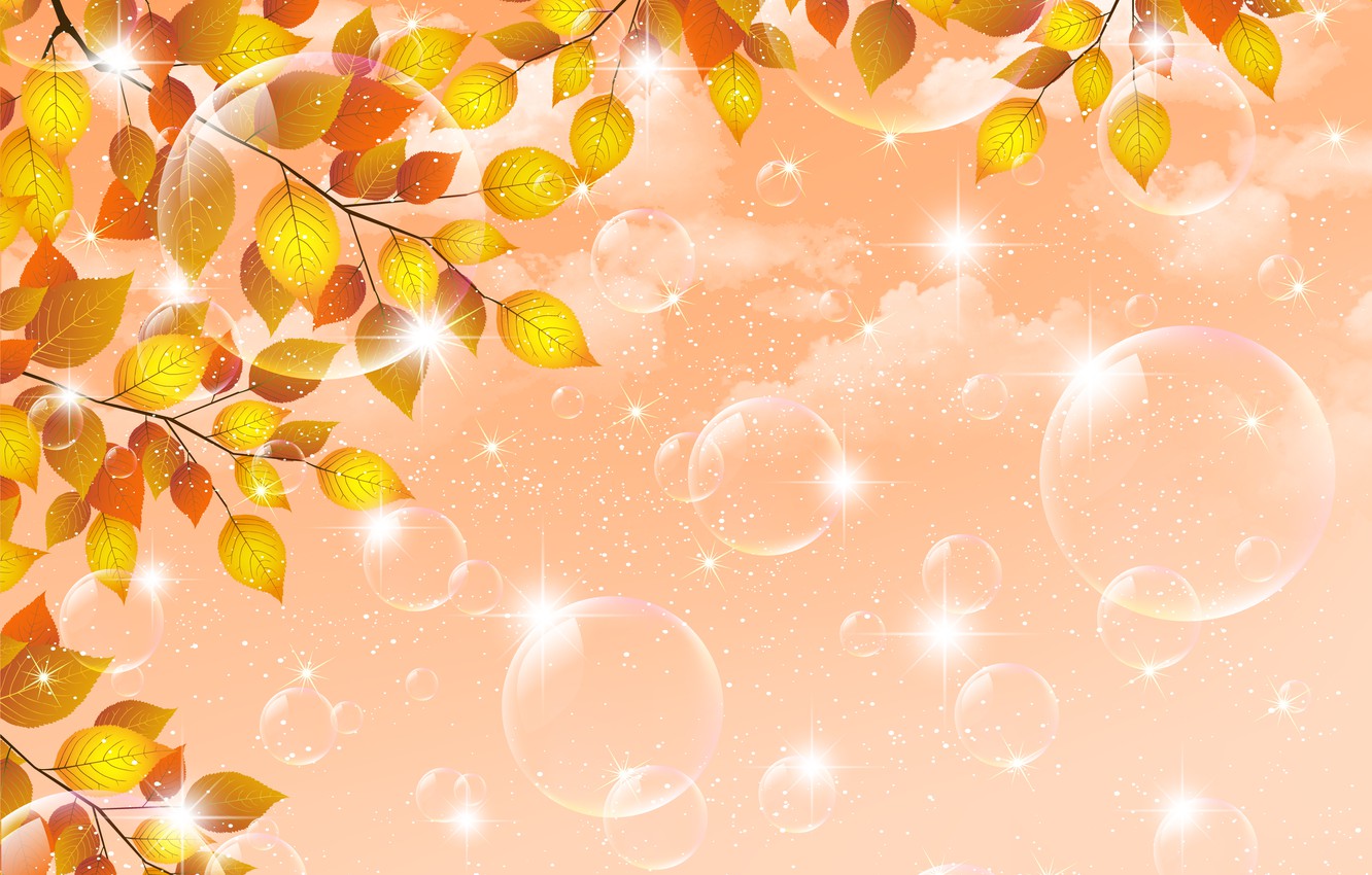 Wallpaper autumn, leaves, bubbles, sprig, bubbles, autumn, leaves, twigs, glitter, gloss image for desktop, section рендеринг