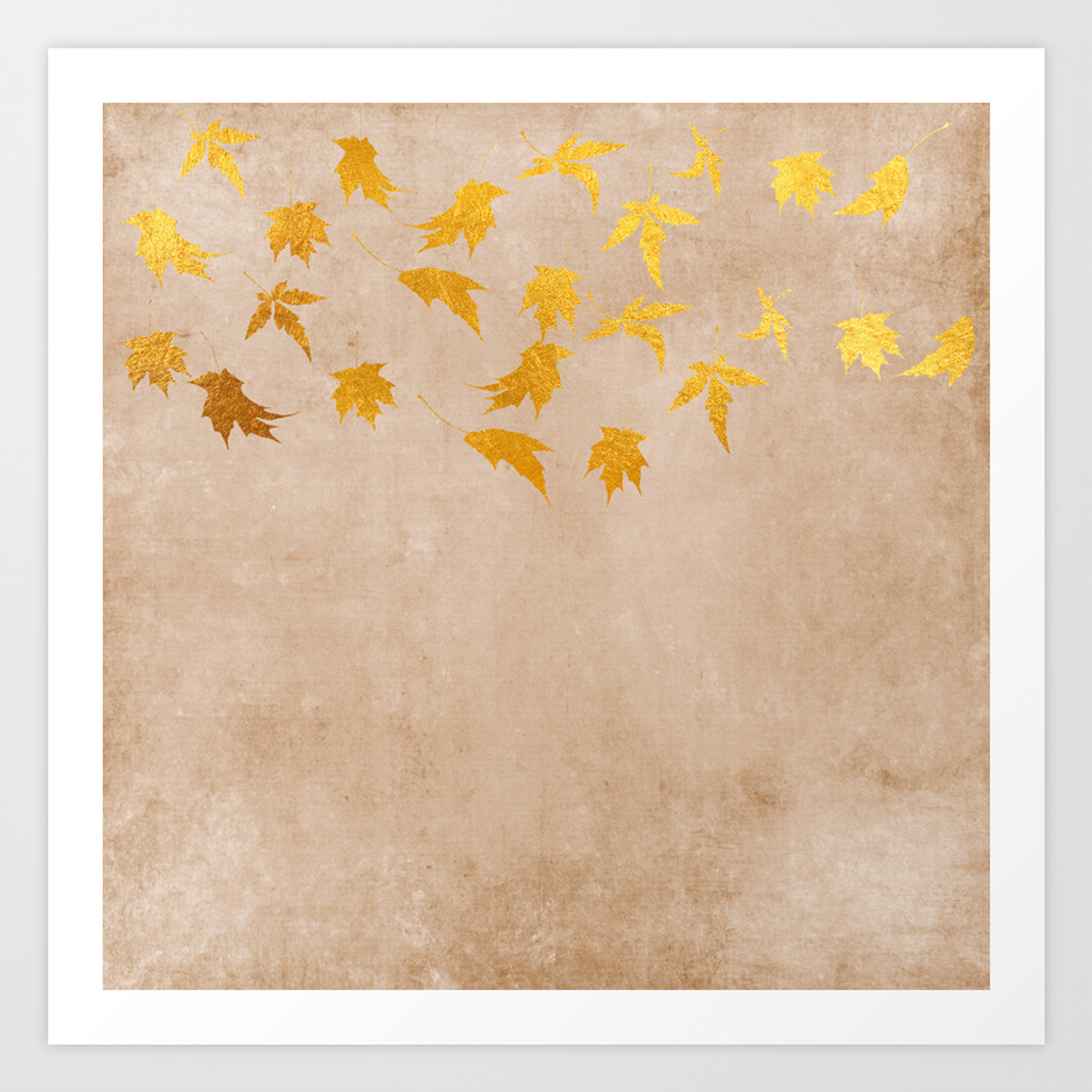 Gold leaves on grunge background Sparkle Glitter design Art Print