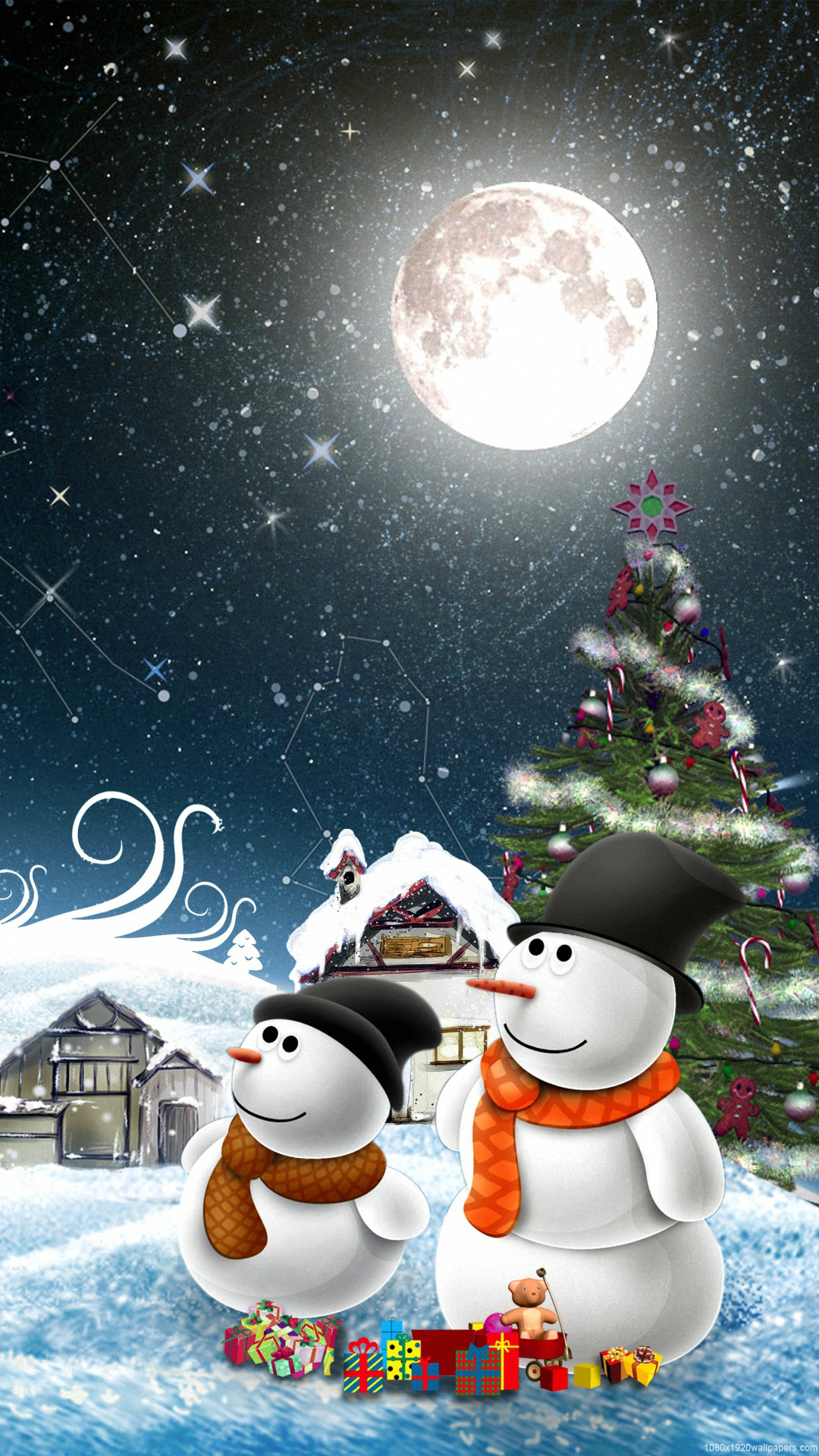 hd christmas wallpapers 1080p,snowman,christmas eve,snow,winter,christmas ,cartoon,illustration,christmas tree,animation,