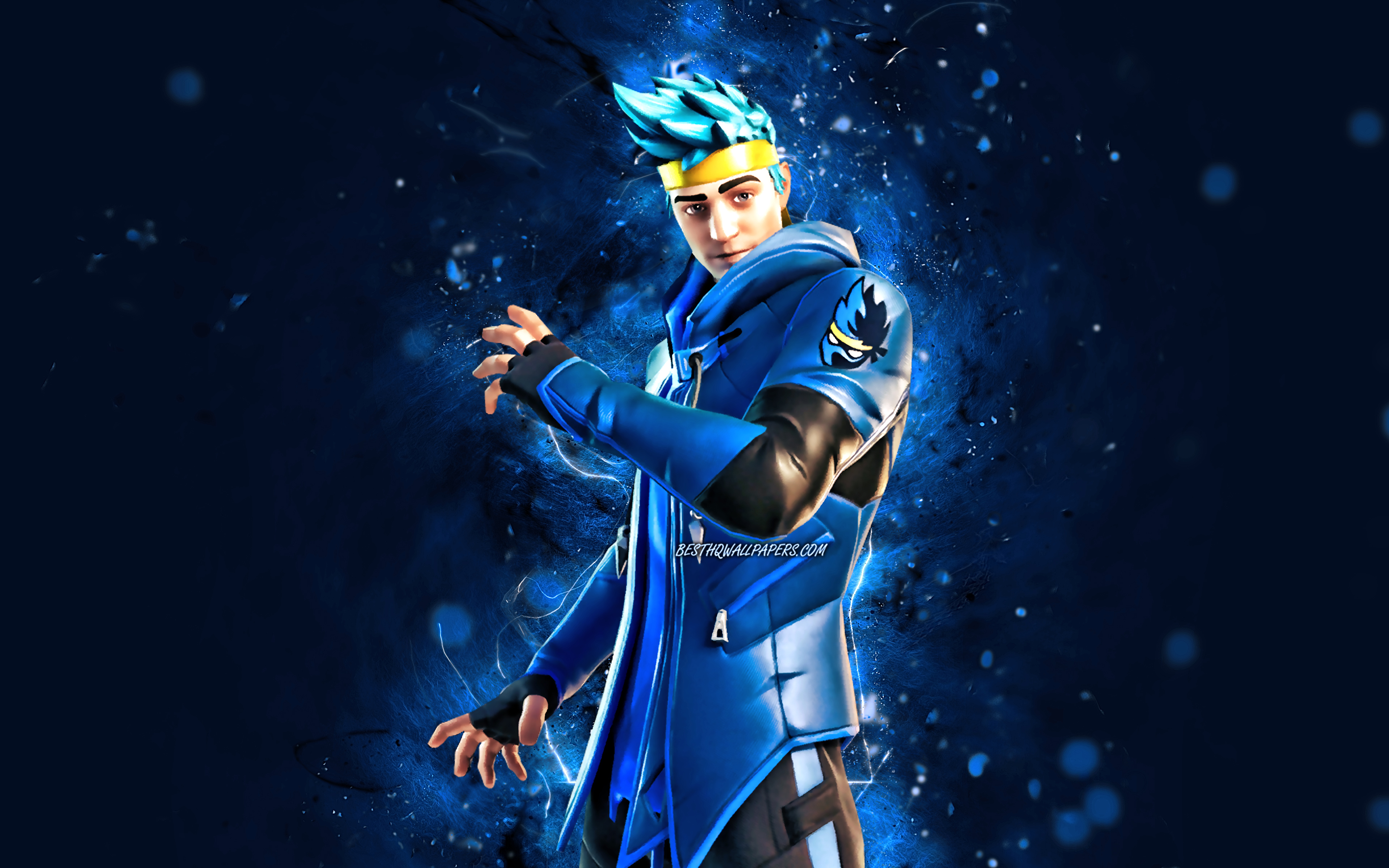 Download wallpaper Ninja, 4k, blue neon lights, Fortnite Battle Royale, Fortnite characters, Ninja Skin, Fortnite, Ninja Fortnite for desktop with resolution 3840x2400. High Quality HD picture wallpaper