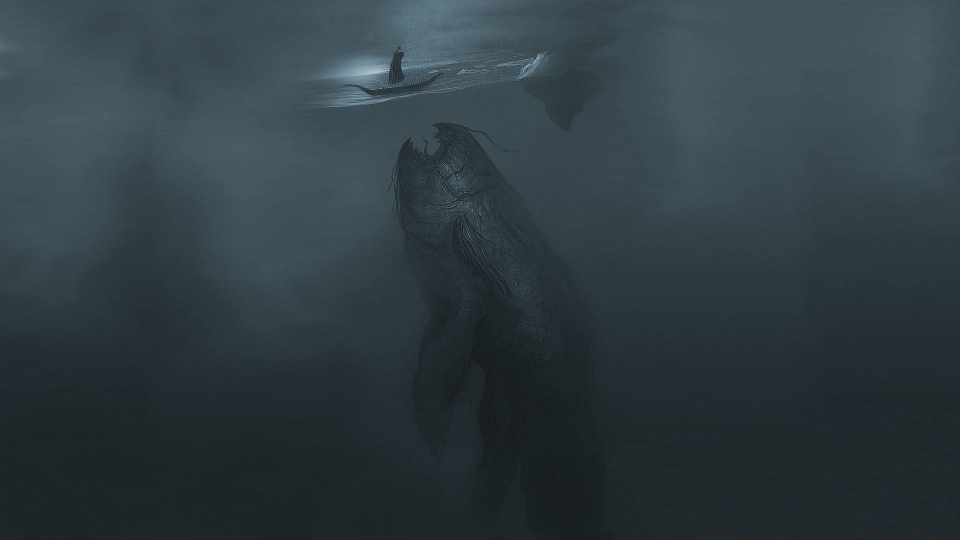 Fantasy Sea Monster Whale Ship Scary Fantasy Wallpaper. Monster artwork, Fantasy art, Monster hunter world wallpaper