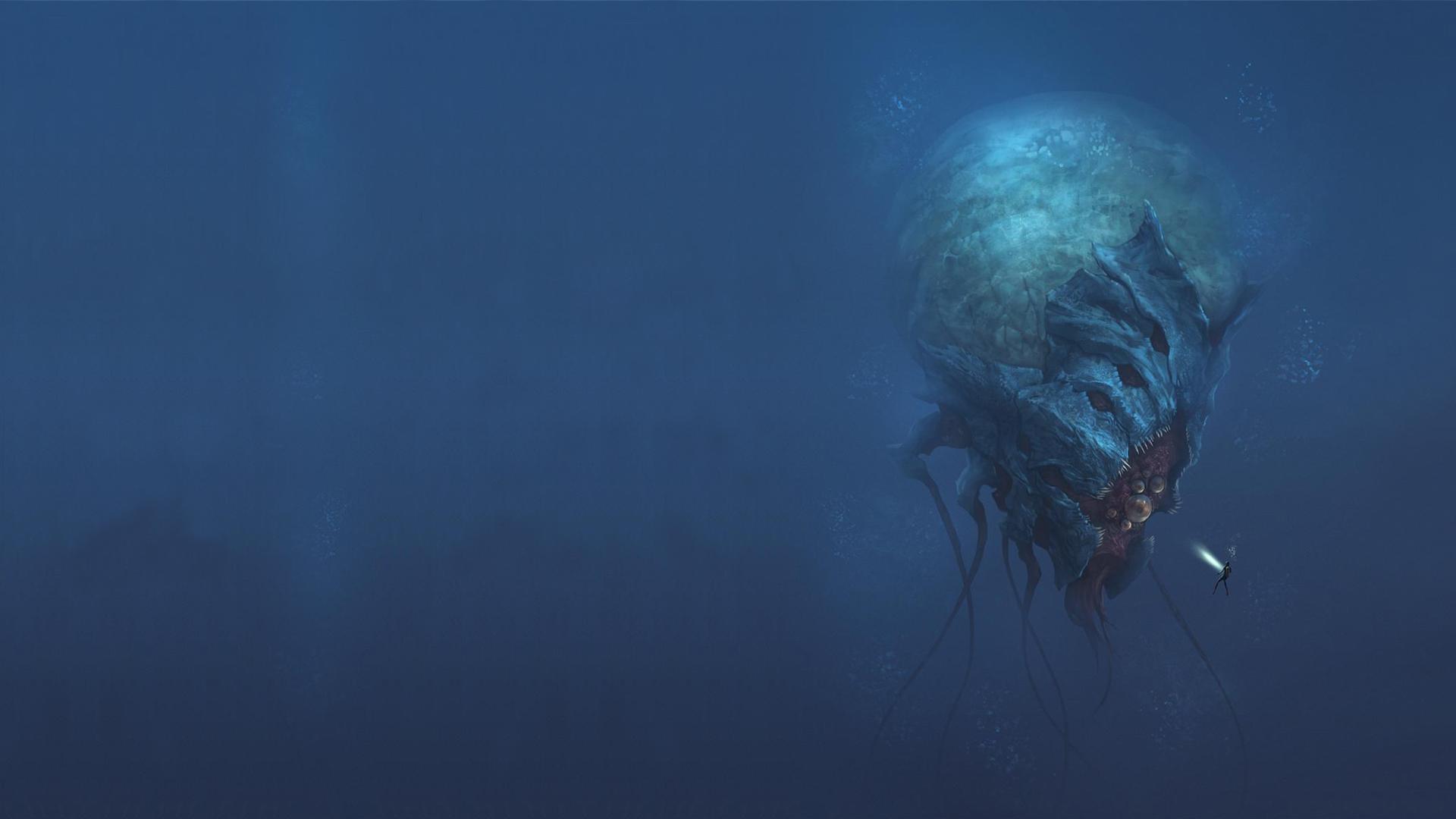 Wallpaper, creepy, creature, sea, abyss, water 1920x1080