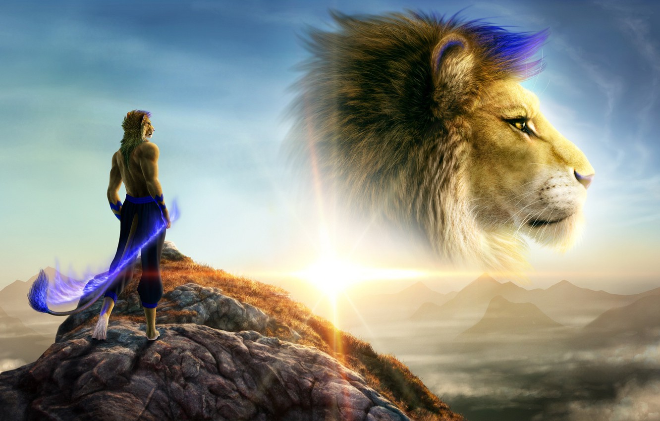 Wallpaper sunset, Leo, hill, lions image for desktop, section фантастика