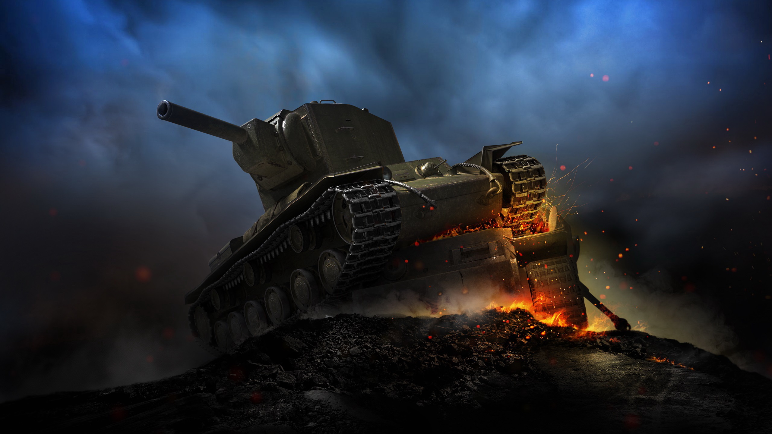 Wallpaper WOT Tanks Russian KV 2 Games Night 2560x1440