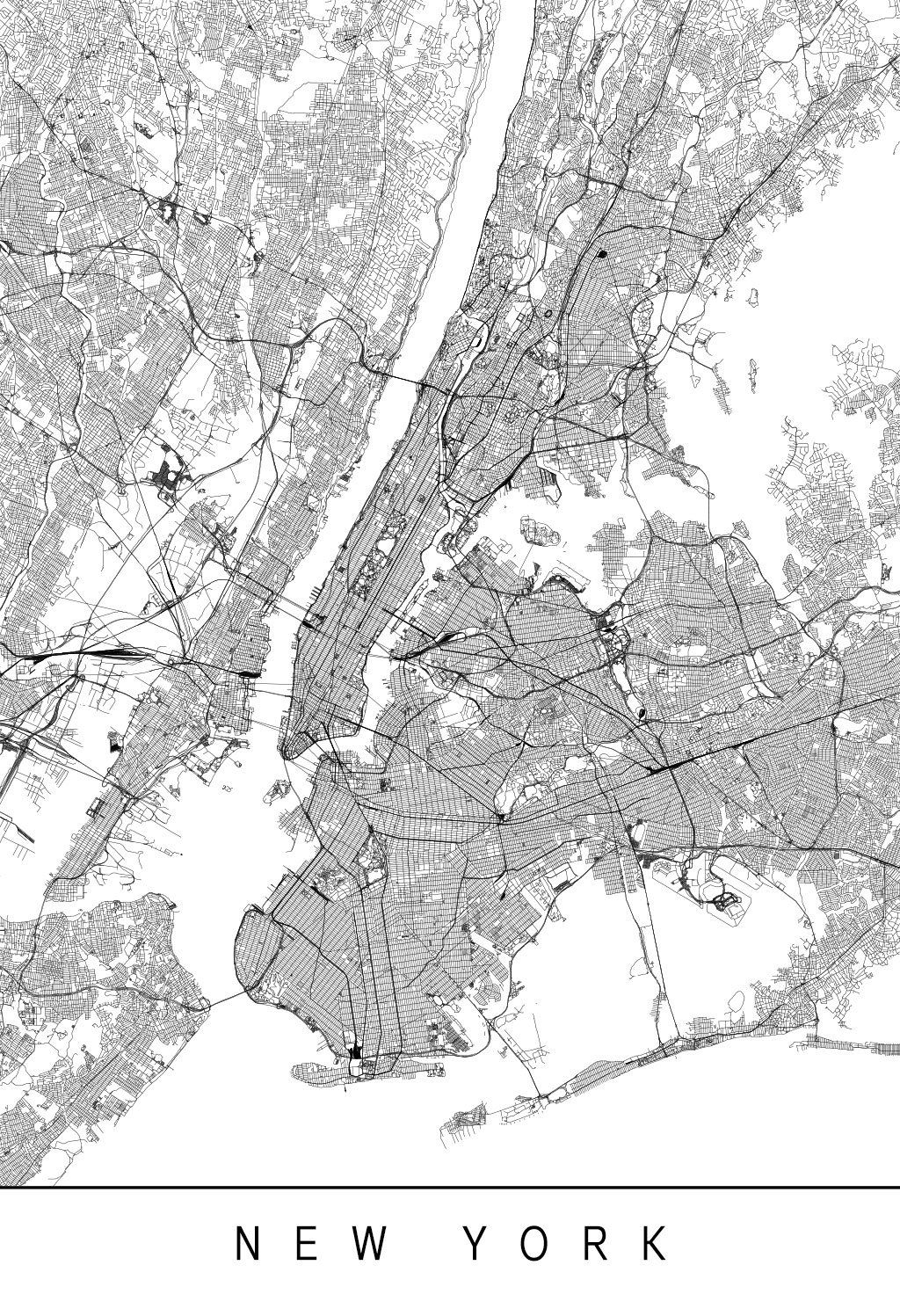 NEW YORK MAP New York City Map, Minimalist Manhattan Art Print, Modern Map Art, High Quality Giclee Print. Map of new york, New york city map, City map art