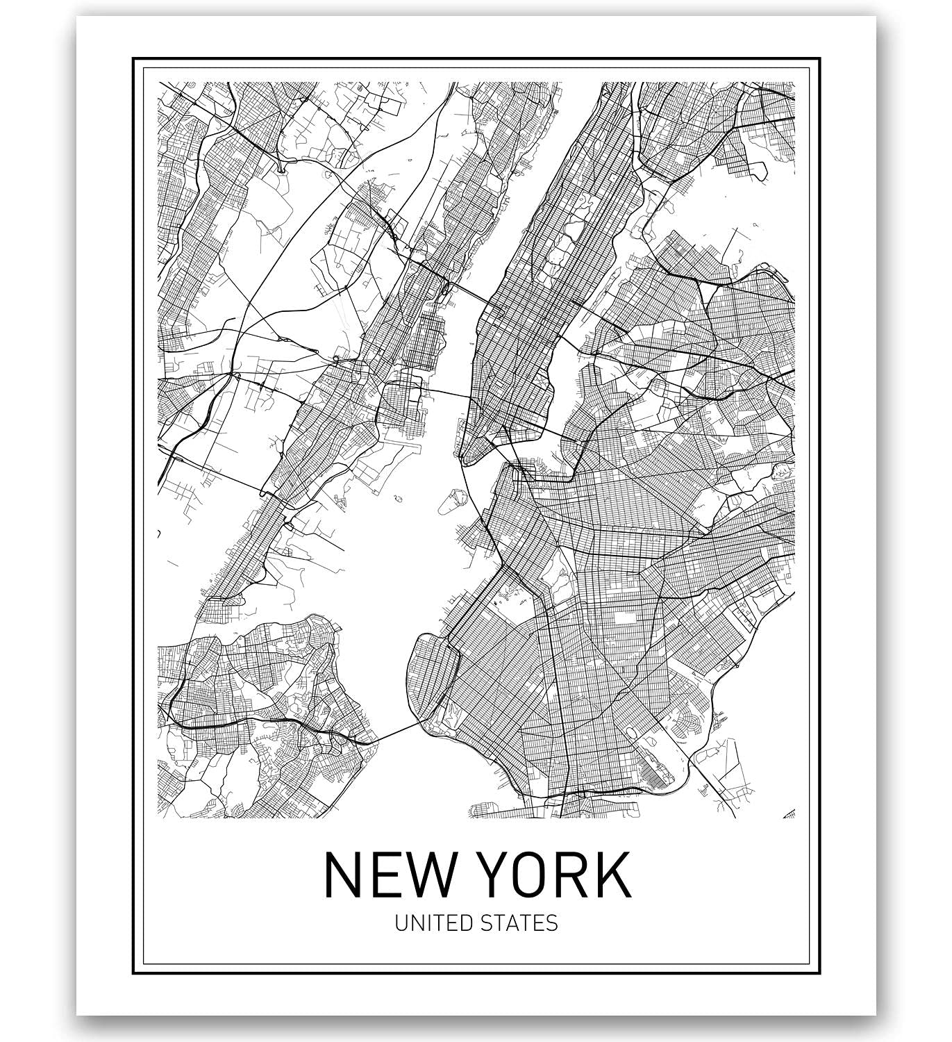 New York Poster New York City Map Prints NYC Downtown Print Black and White Minimalist Art Scandinavian Map Wall Art NYC Poster for Living Room Bathroom 8x10 Unframed Wall Print