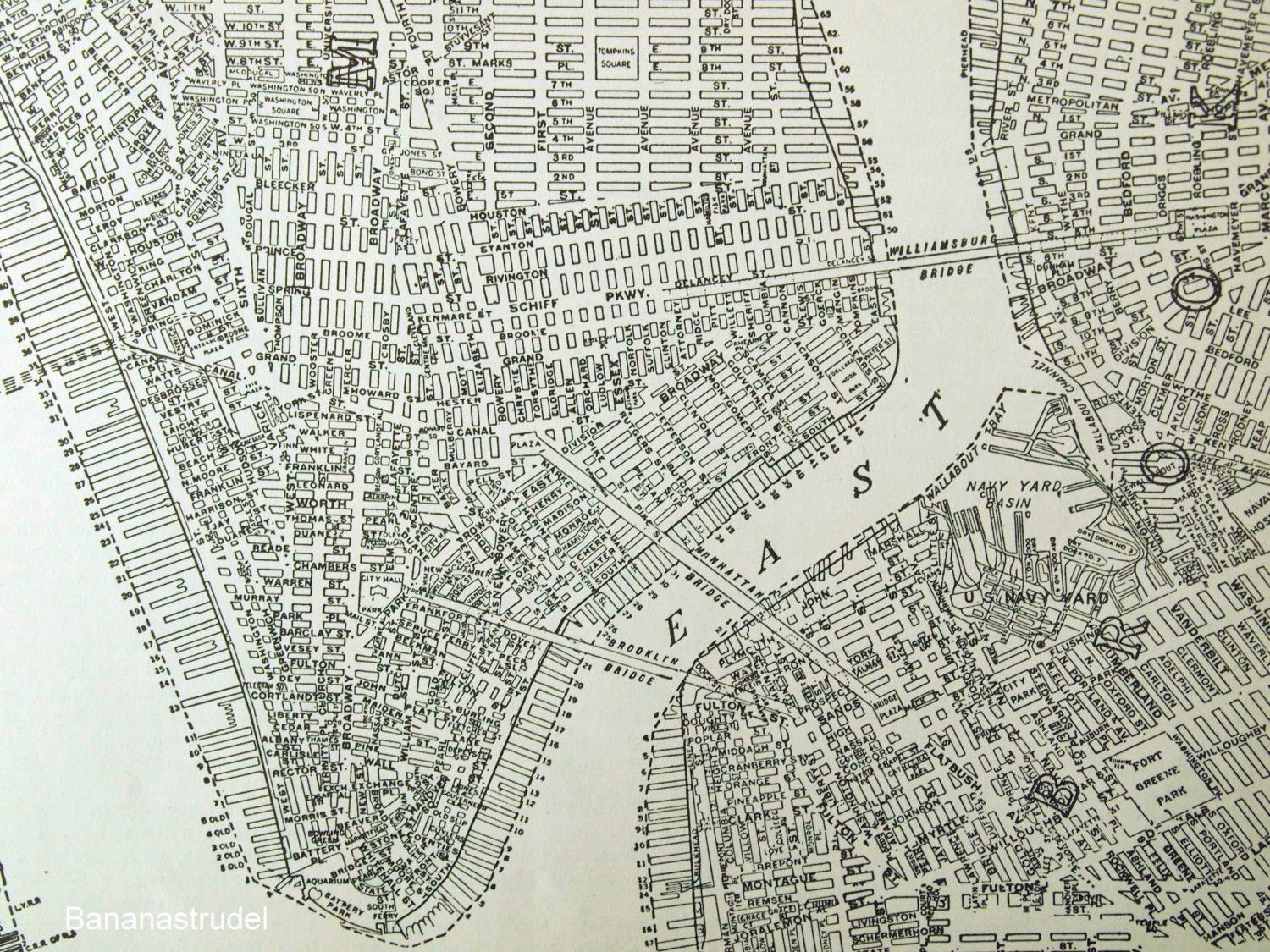 Vintage City Map of Lower Manhattan, New York City. Nyc map, Manhattan map, Lower manhattan