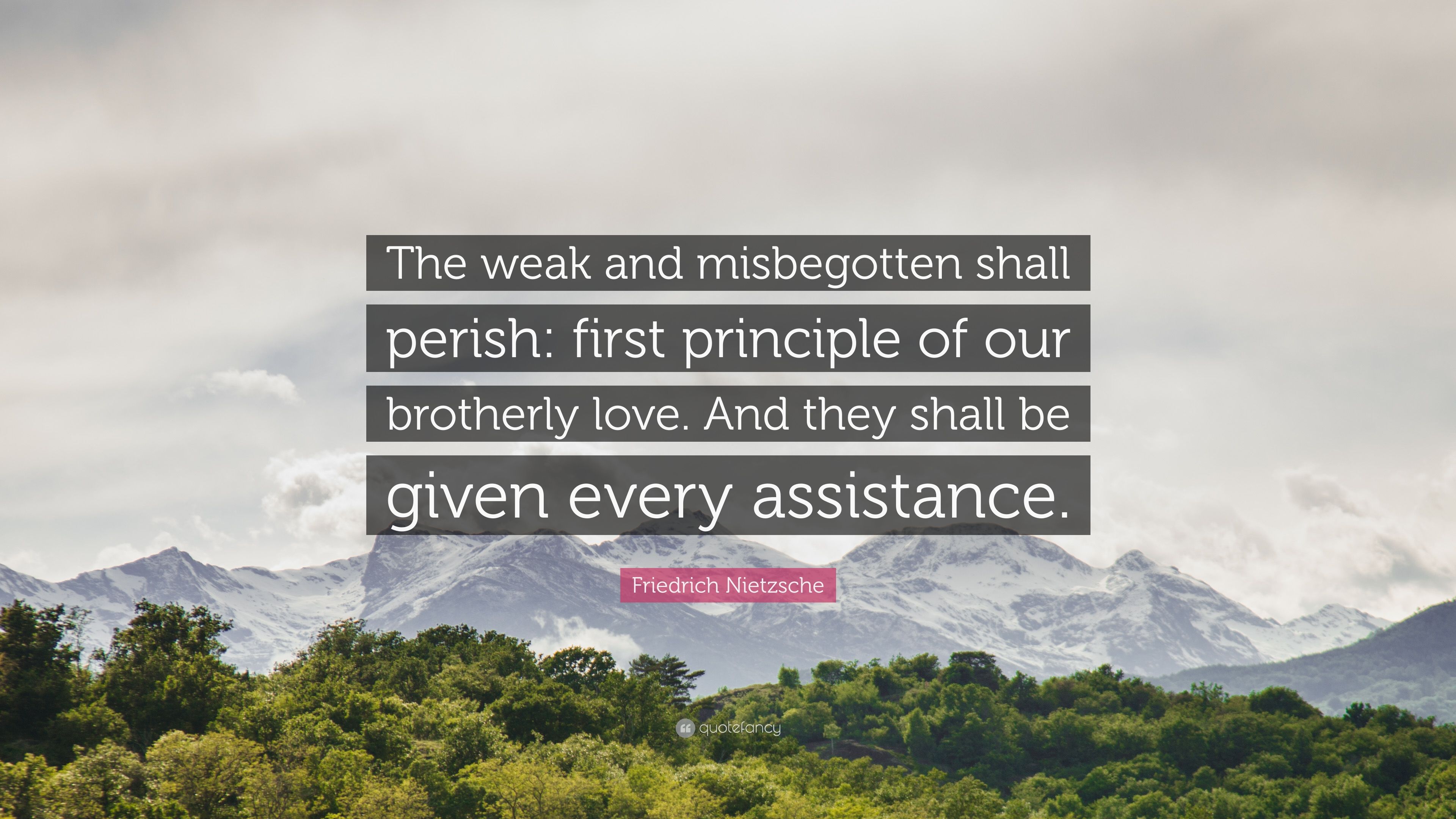 Friedrich Nietzsche Quote: “The weak and misbegotten shall perish: first principle of our brotherly love. And