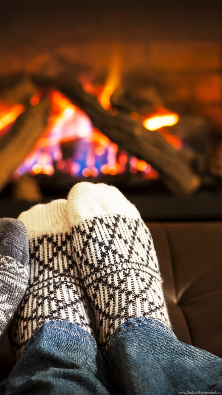 Cozy Winter Fireplace Knitted Socks Desktop Wallpaper Desktop Background