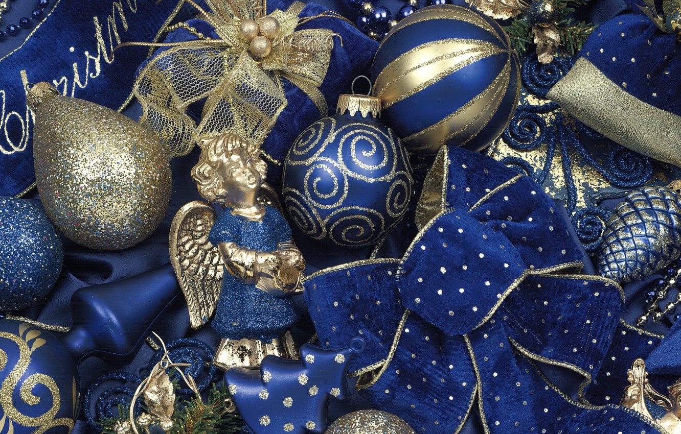 Wallpaper winter, balls, toys, New Year, Christmas, bow, Christmas, blue, gold, vintage, holidays, New Year, Christmas image for desktop, section новый год