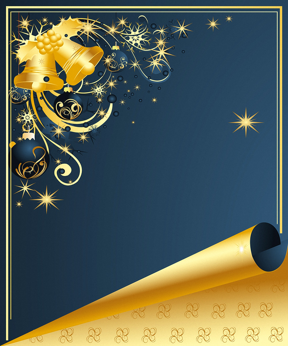 Christmas Blue Background with Gold Bells​-Quality Image and Transparent PNG Free Clipart