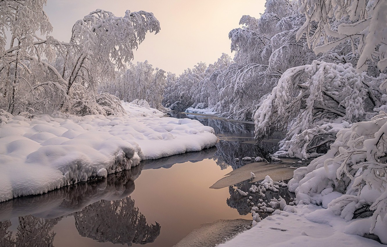Wallpaper winter, snow, river image for desktop, section природа