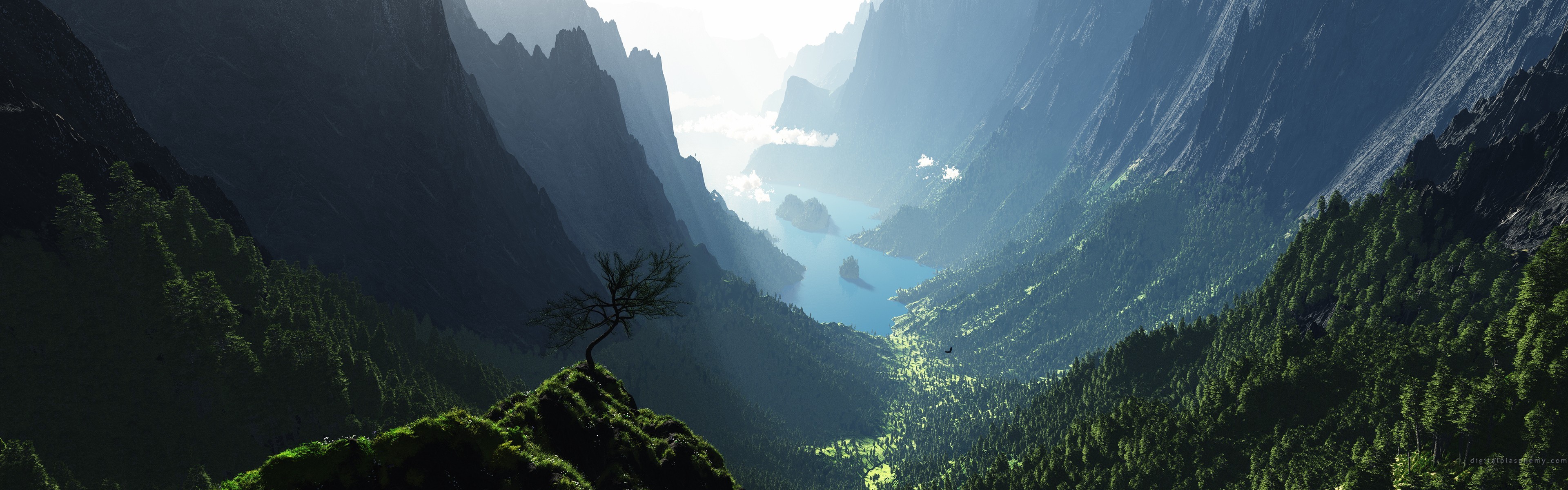 Panorama Nature Landscape 3D Digital Art Wallpaper:3840x1200