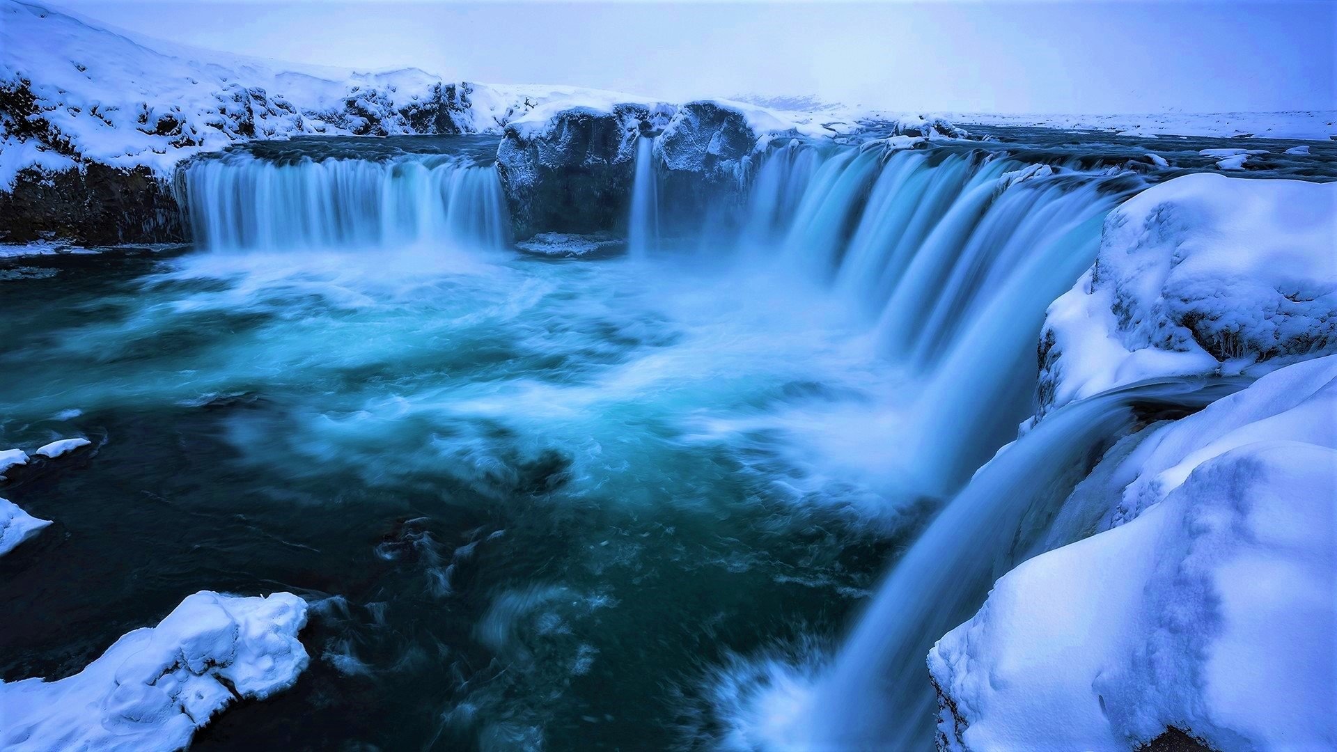 Godafoss Waterfall in Winter HD Wallpaper