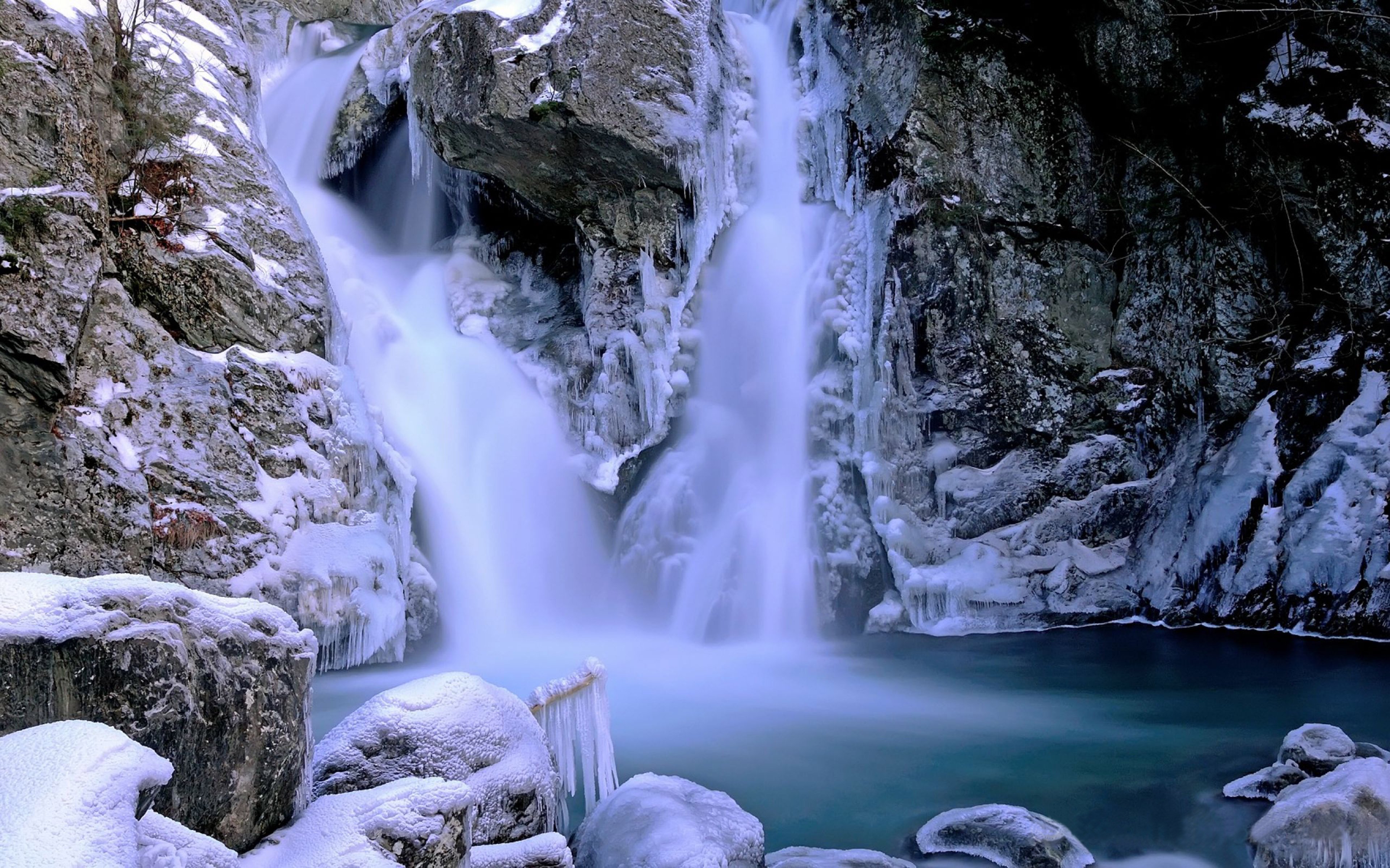 Beautiful Waterfall Winter Snow Ice Rock Picture With Widescreen HD, Wallpaper13.com