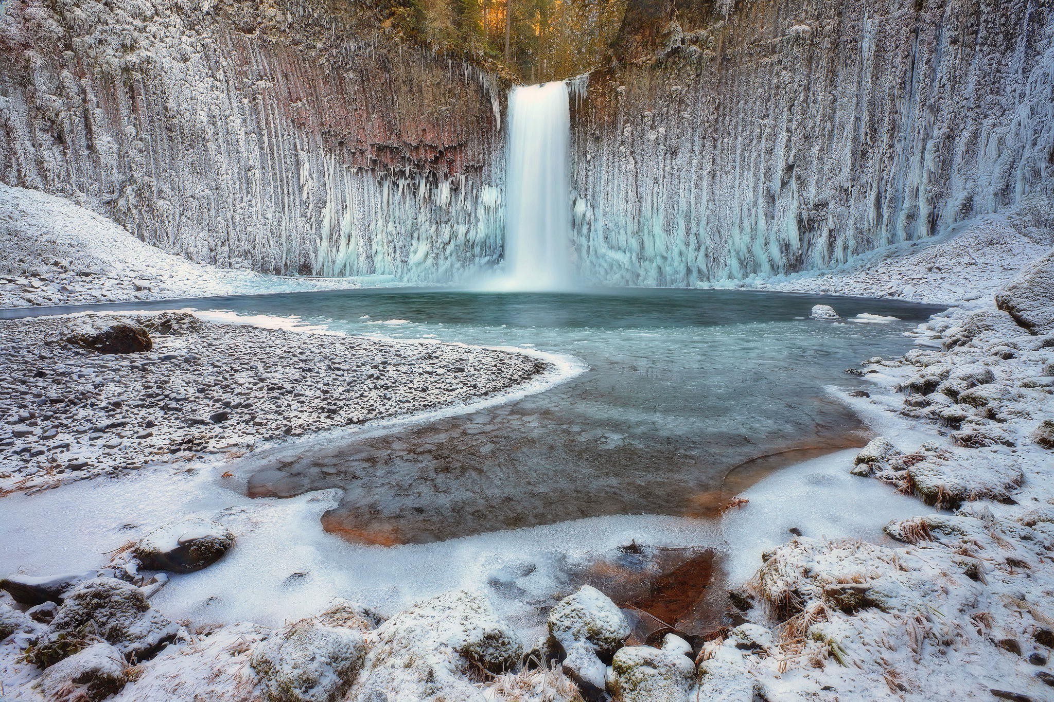nature landscape water waterfall long exposure winter ice frost rock snow lake wallpaper