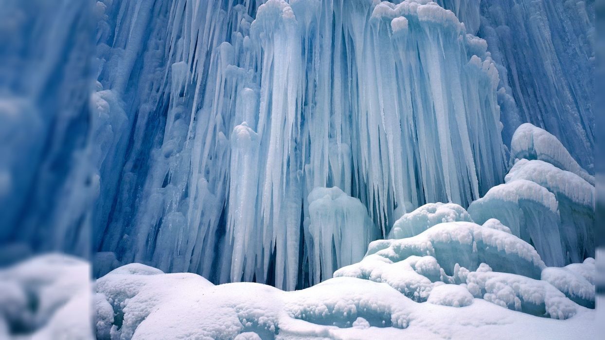 Icicles Ice waterfall winter snow wallpaperx1080