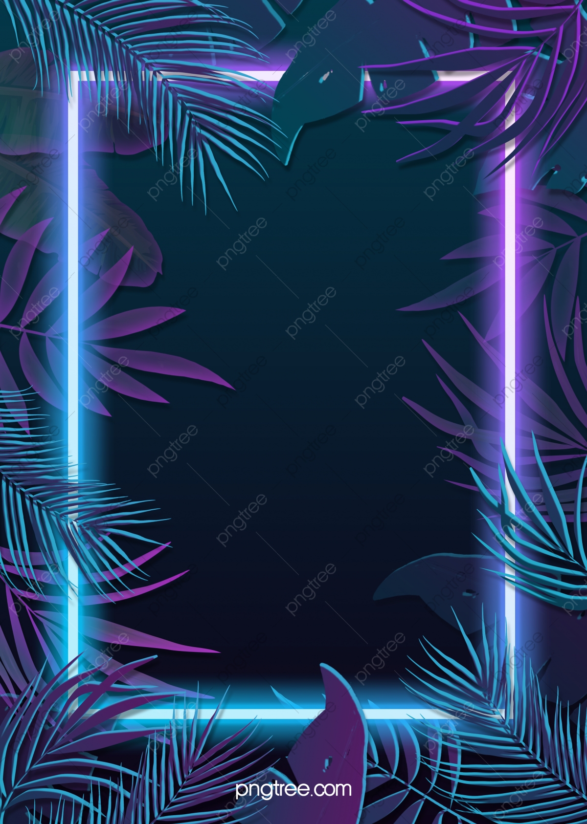 Tropical Plants Blue Purple Neon Effect Leaves Background, Tropical Plants, Leaf, The Neon Lights Background Image for Free Download