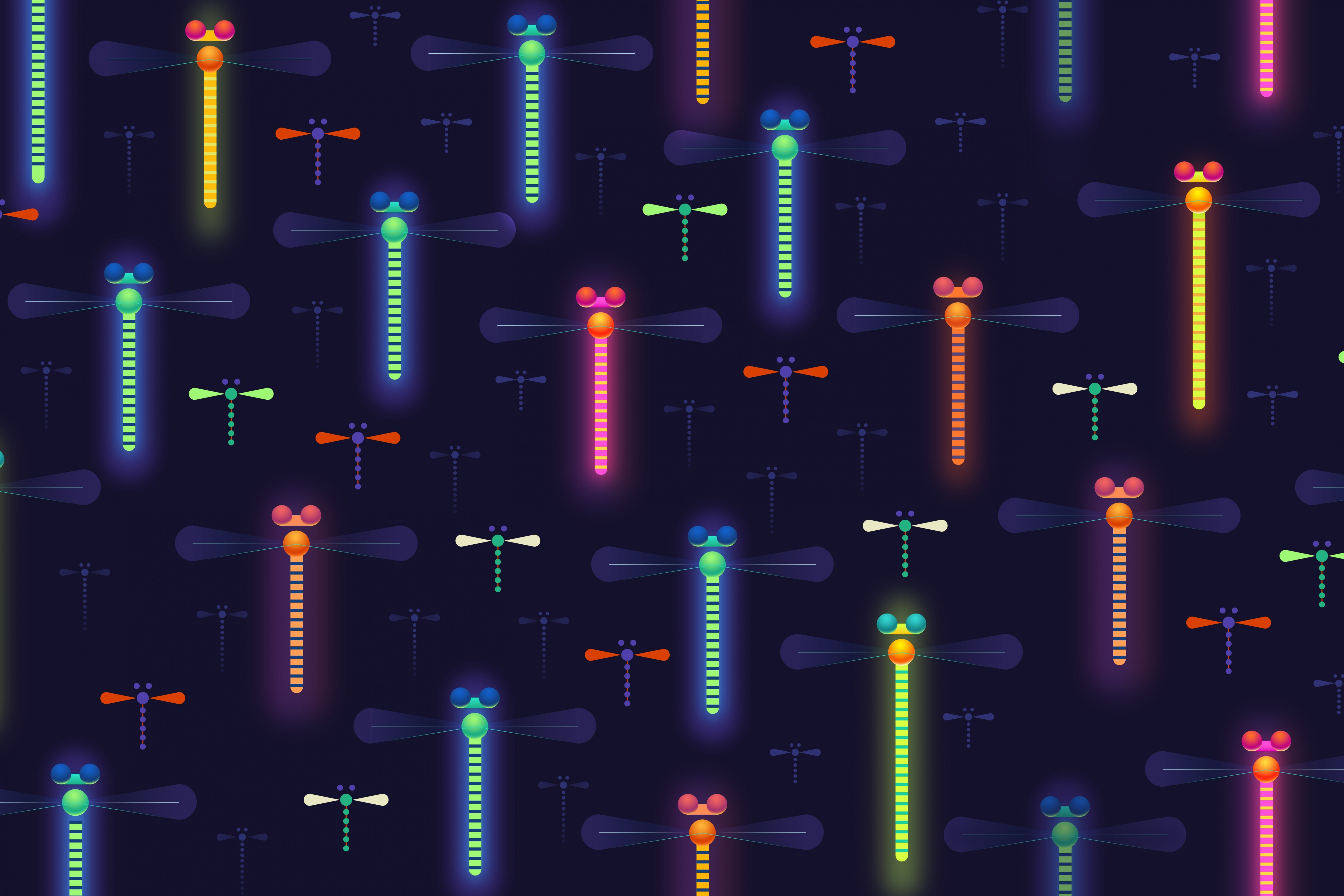 Download 5121x3414 Minimal Bugs, Colorful Neon Lights Wallpaper