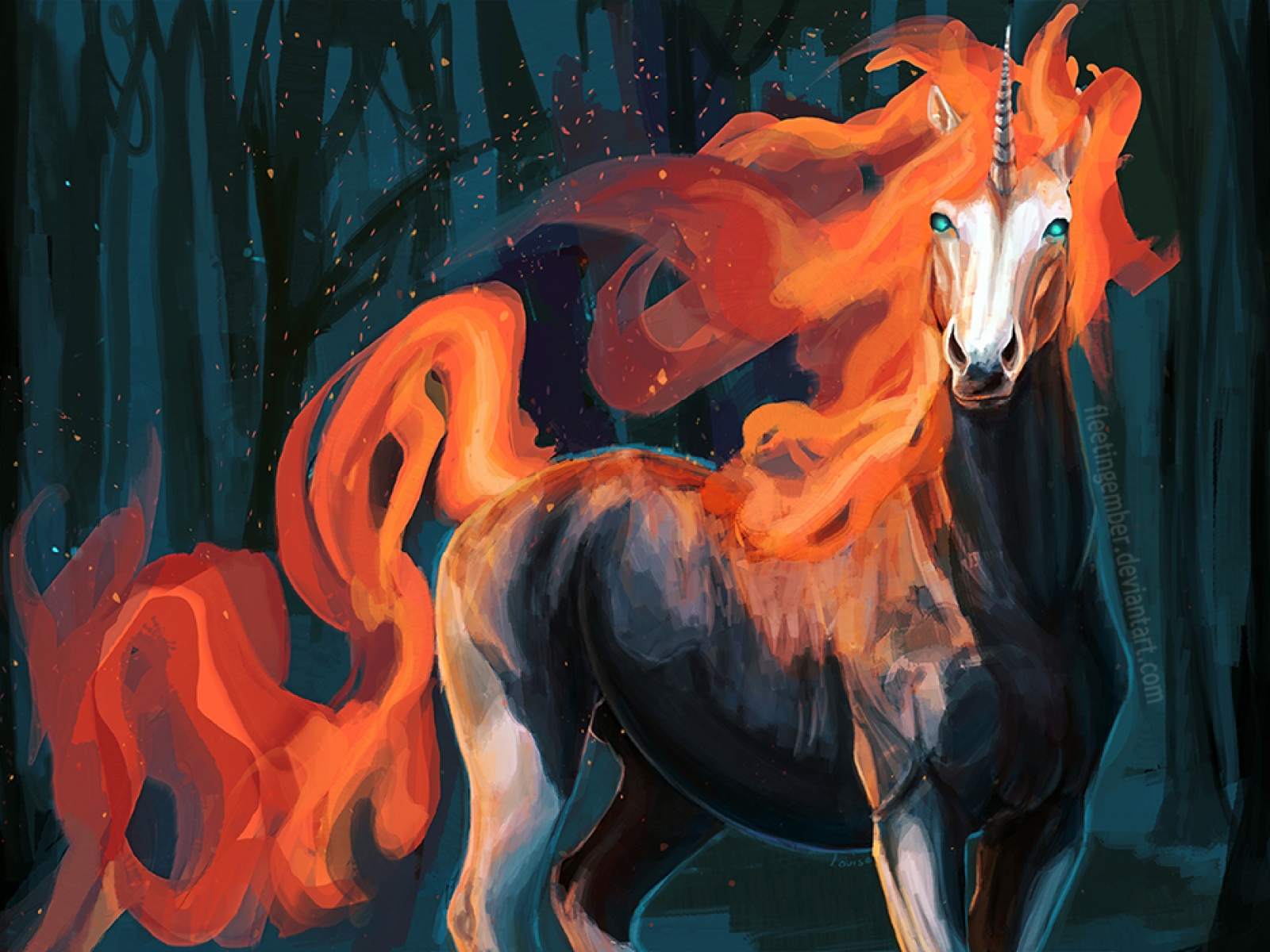 Fire Unicorn Art Print. Fleeting Art Studio