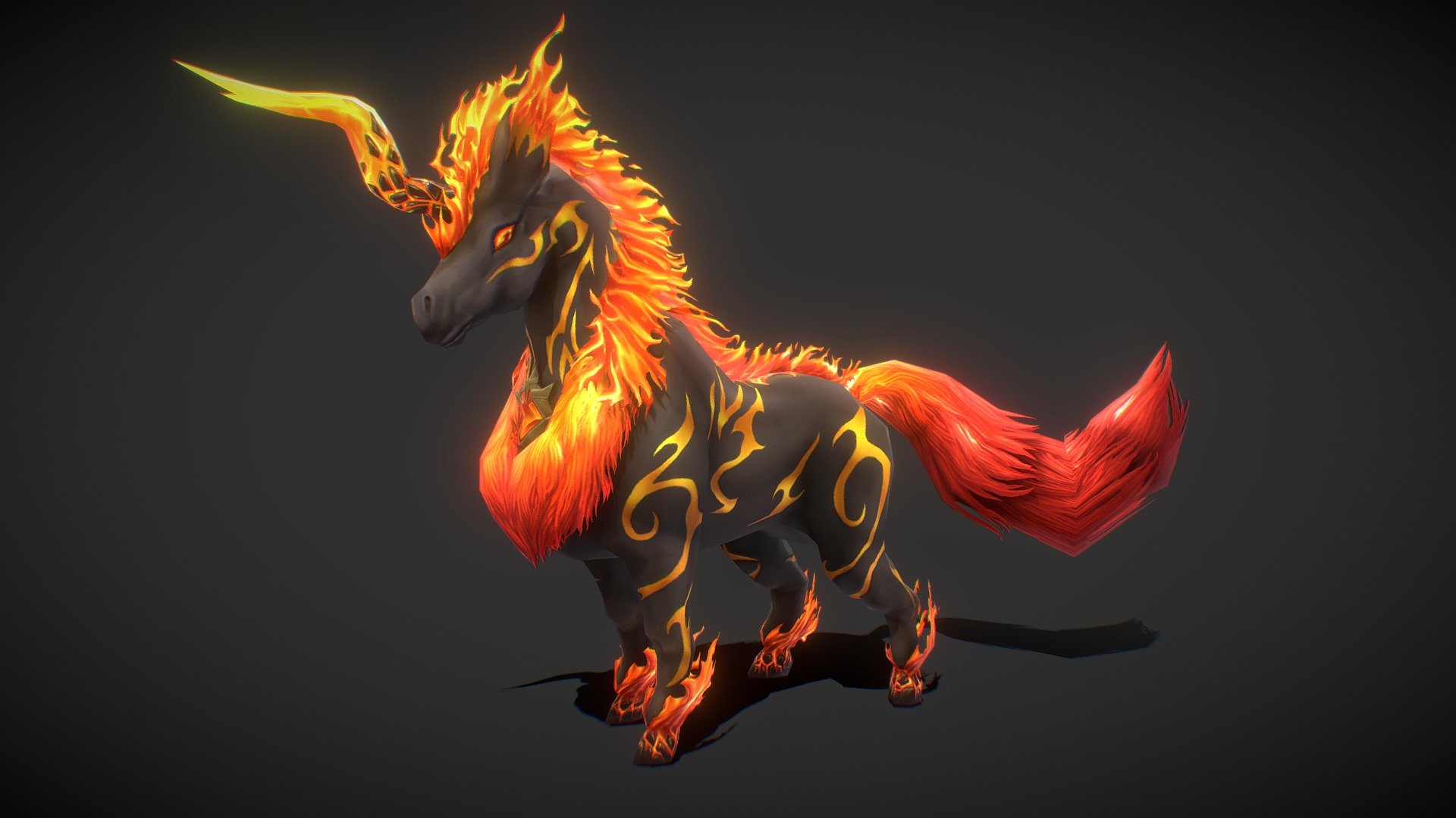 Fantasy RPG Fire Unicorn Royalty Free 3D model by P3D Academy [e79243c]
