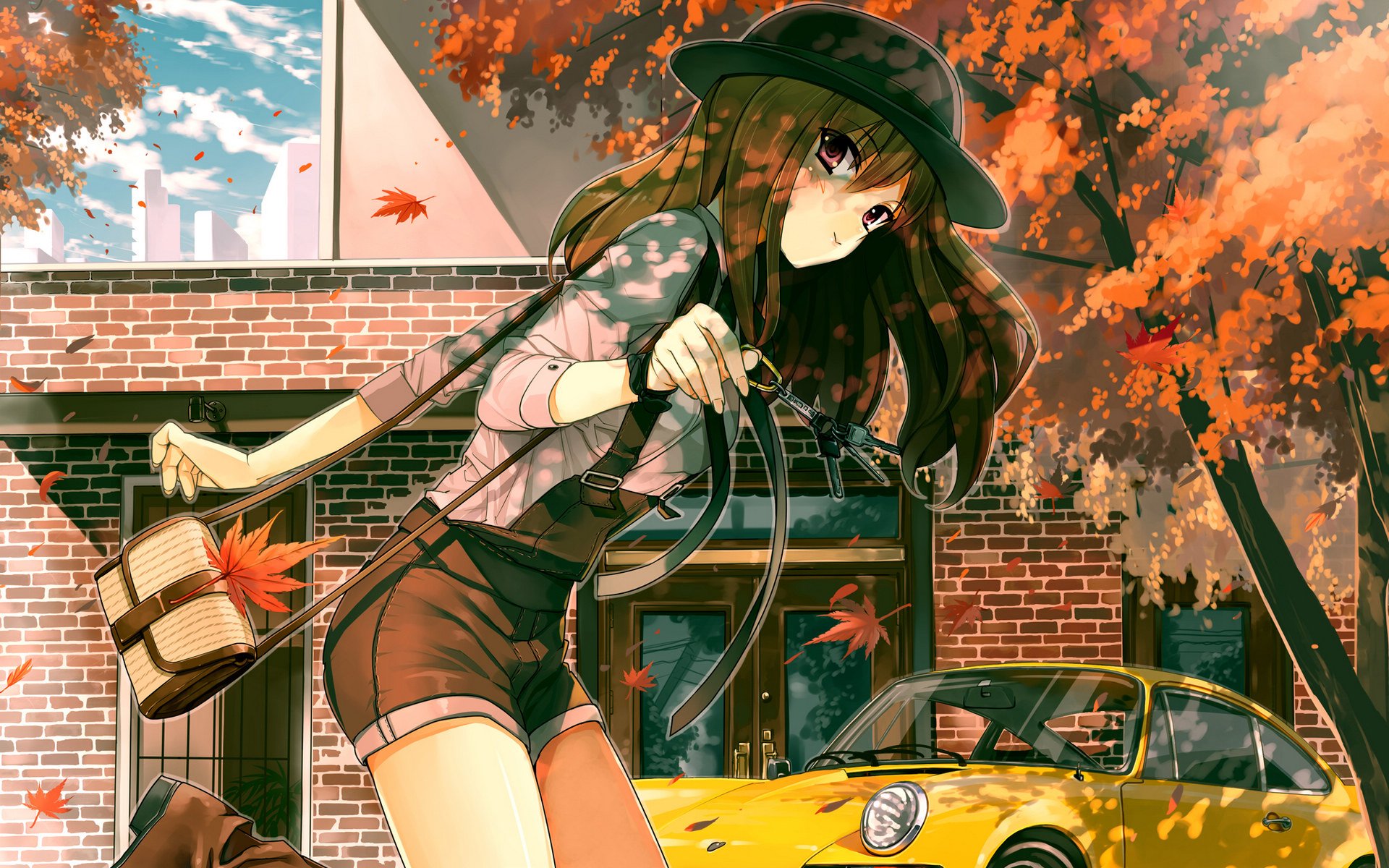 autumn, Girl, Anime, Yellow, Car, Tree, Sunlight Wallpaper HD / Desktop and Mobile Background