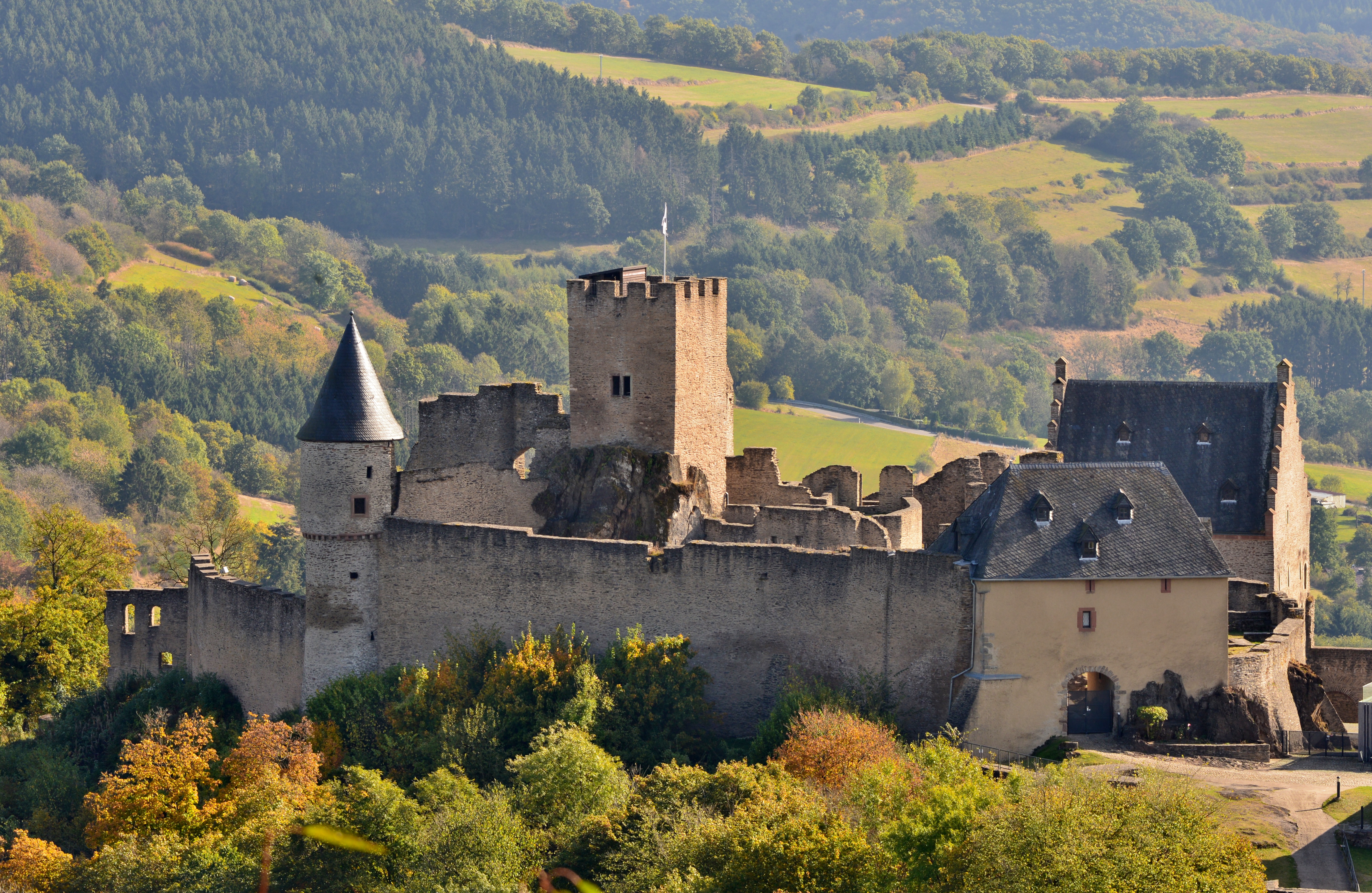 image Luxembourg Bourscheid Castle Autumn castle forest 5904x3842
