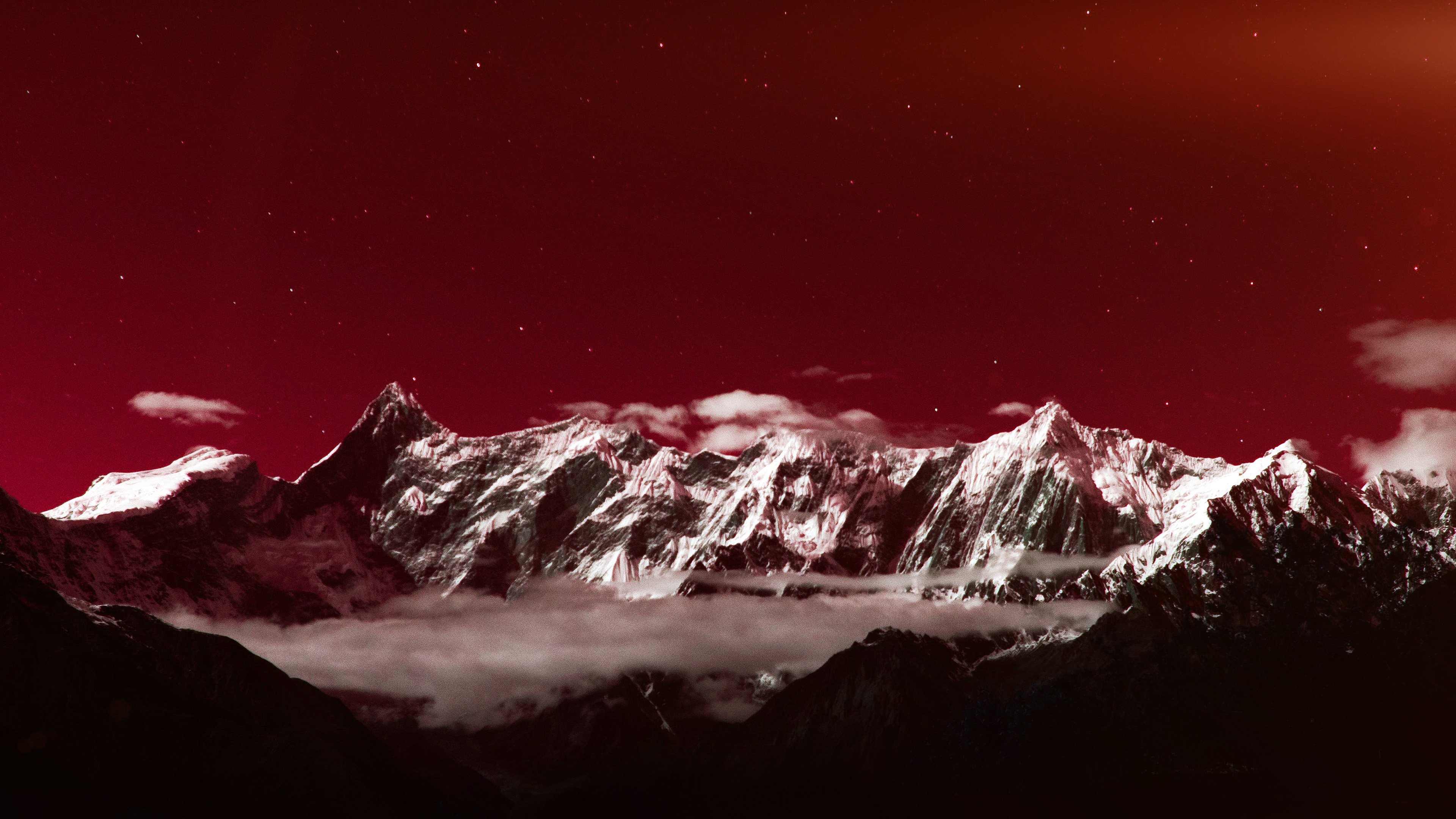 wallpaper for desktop, laptop. mountain snow dark red winter sky star