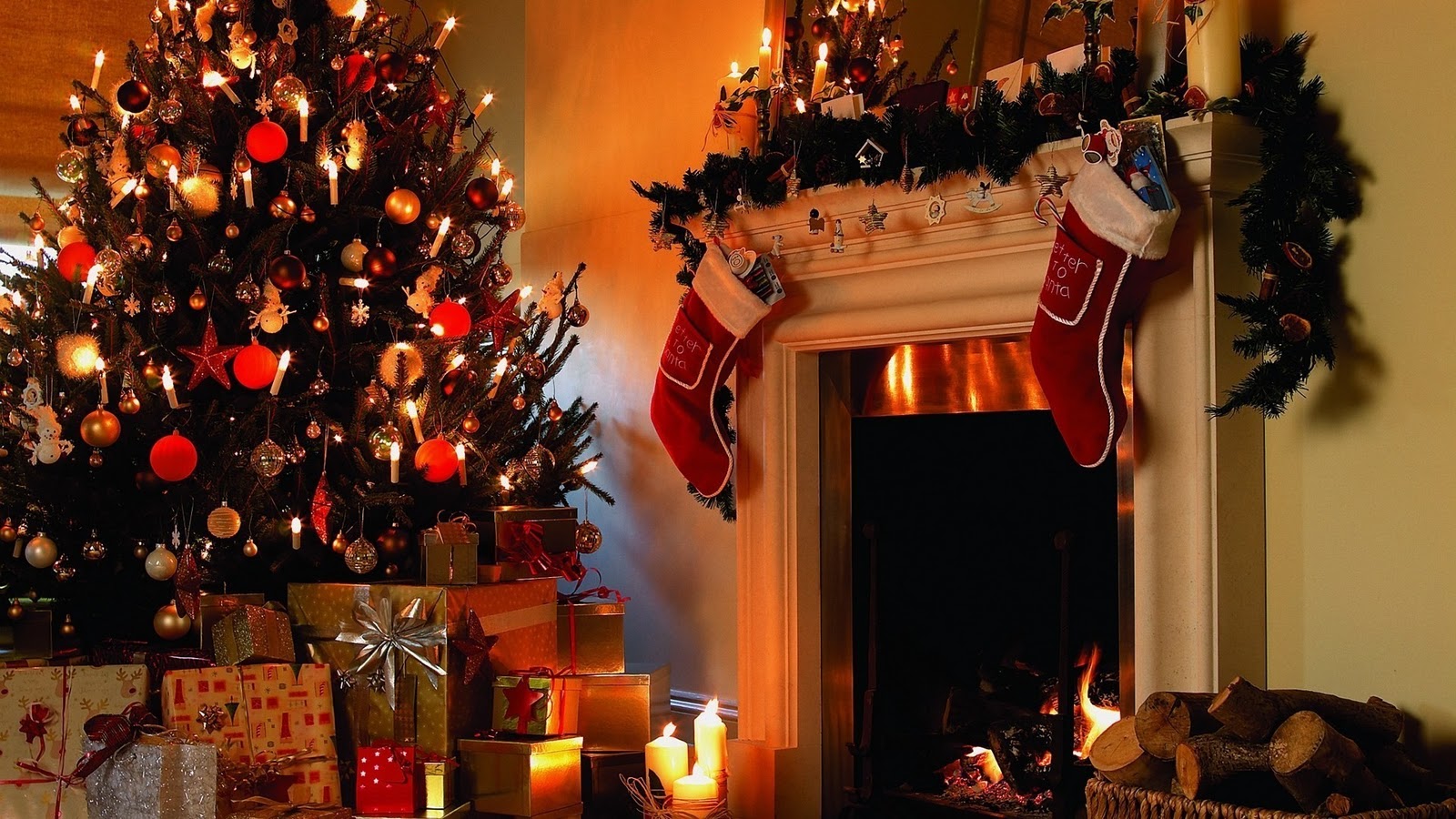 Christmas Tree And Fireplace Wallpaper