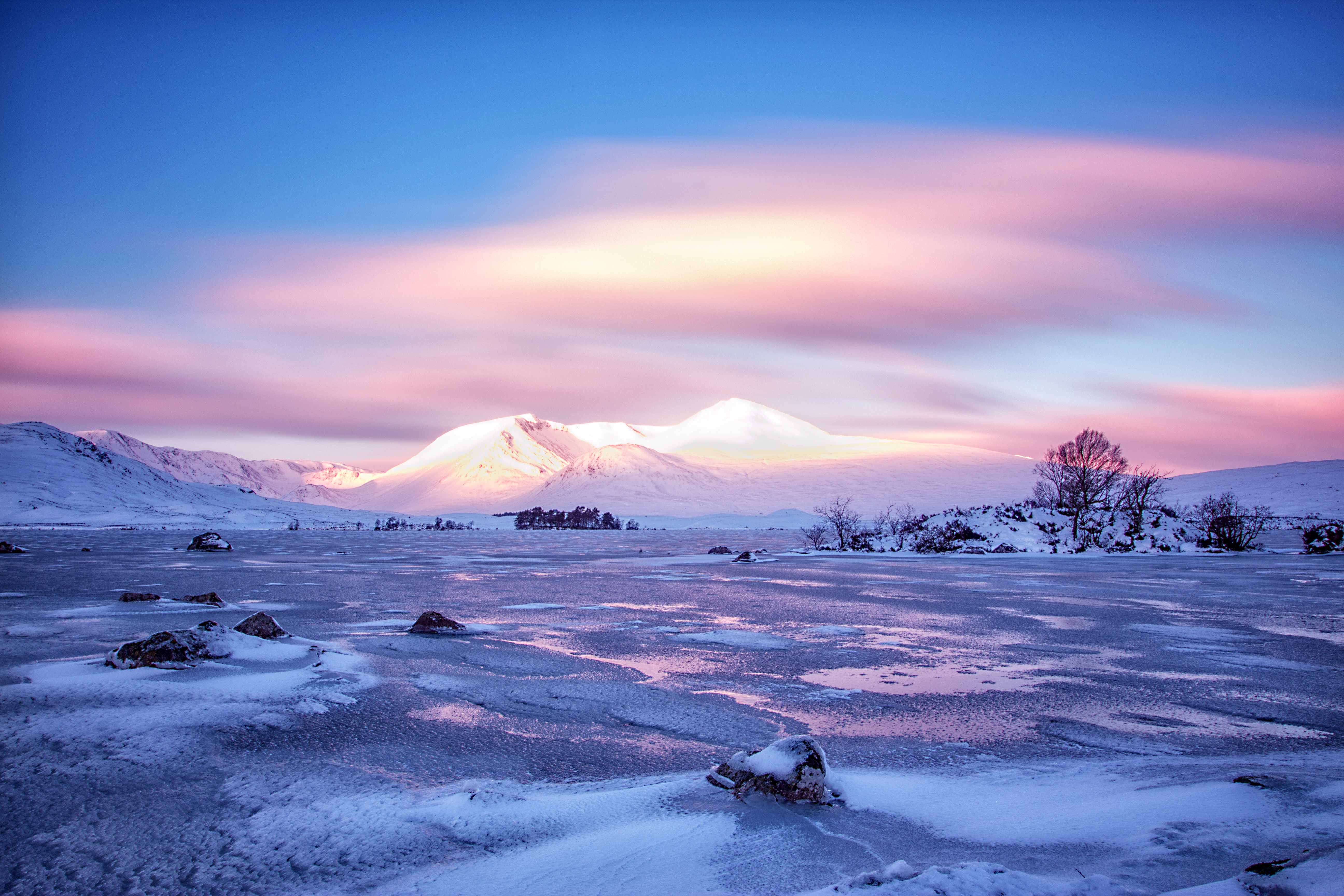 Free Image, sea, horizon, mountain, snow, winter, cloud, sky, sunrise, sunset, morning, dawn, dusk, ice, evening, weather, pink, season, longexposure, scotland, glencoe, highlands, westhighlands, blackmountmountains, blackmount, lochannahachlaise