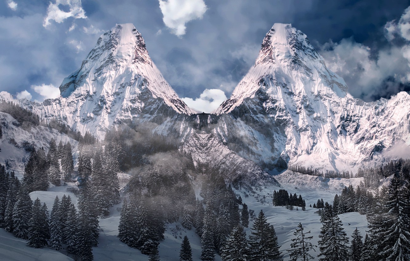 Wallpaper forest, winter, mountains, mountain, snow, highland, alpine image for desktop, section пейзажи