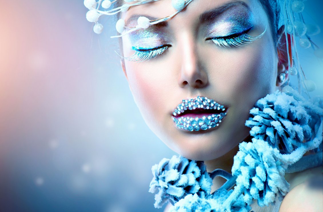 Blue Winter Make Up On A Beautiful Face