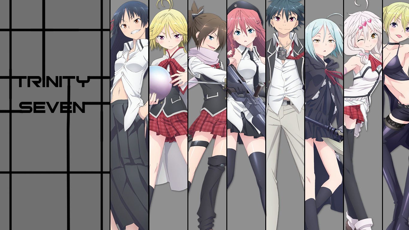 Wallpaper, Trinity Seven, anime girls, Asami Lilith, Kannazuki Arin, Liselotte Sherlock, Kazama Levi, Kasuga Arata, Yamana Mira, Fudou Akio, Kurata Yui 1366x768