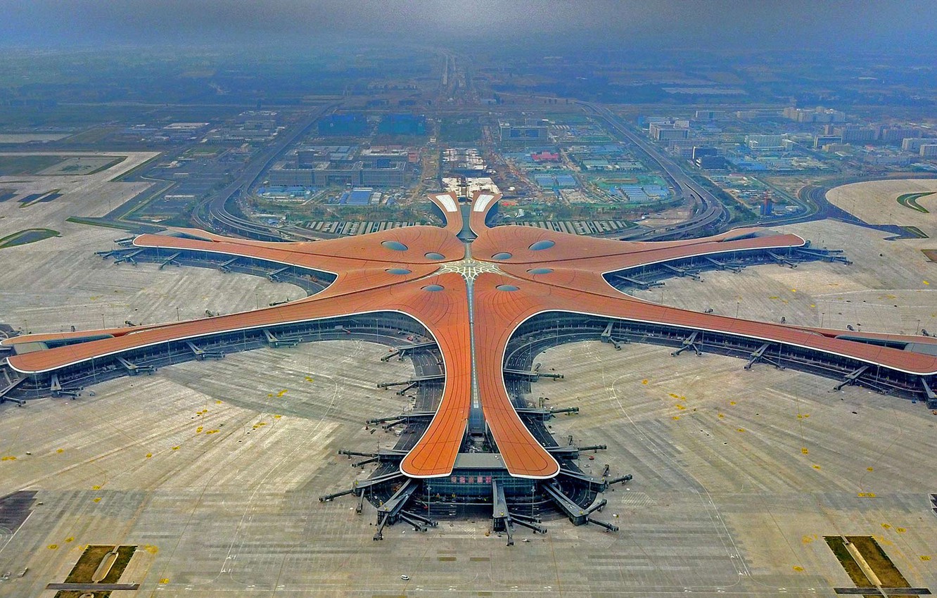 Wallpaper panorama, China, Downtown Dubai are the Beijing Daxing airport image for desktop, section авиация