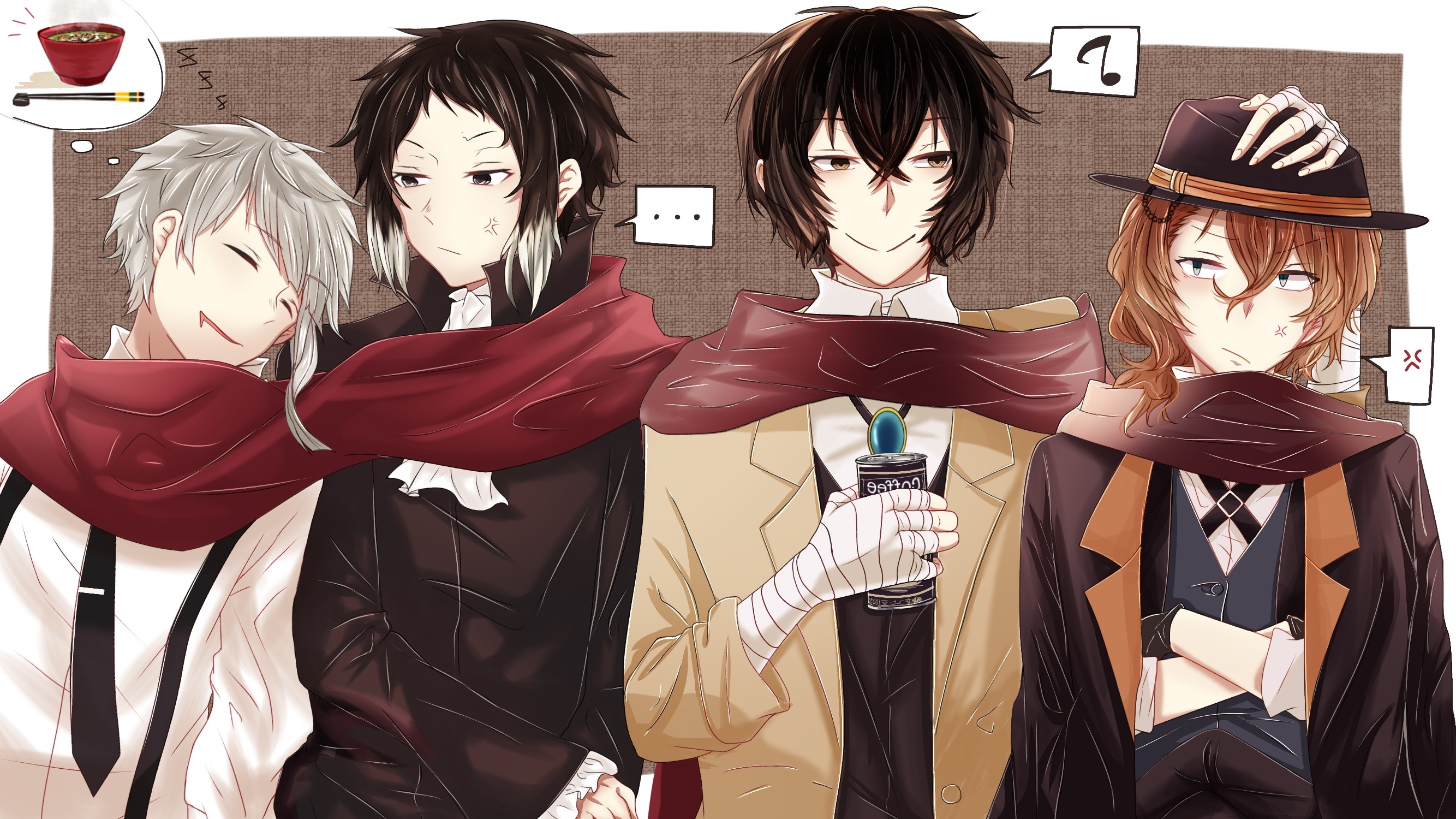 Wallpaper Nakajima Atsushi, Dazai Osamu, Bungou Stray Dogs, Nakahara Chuuya:2668x1500
