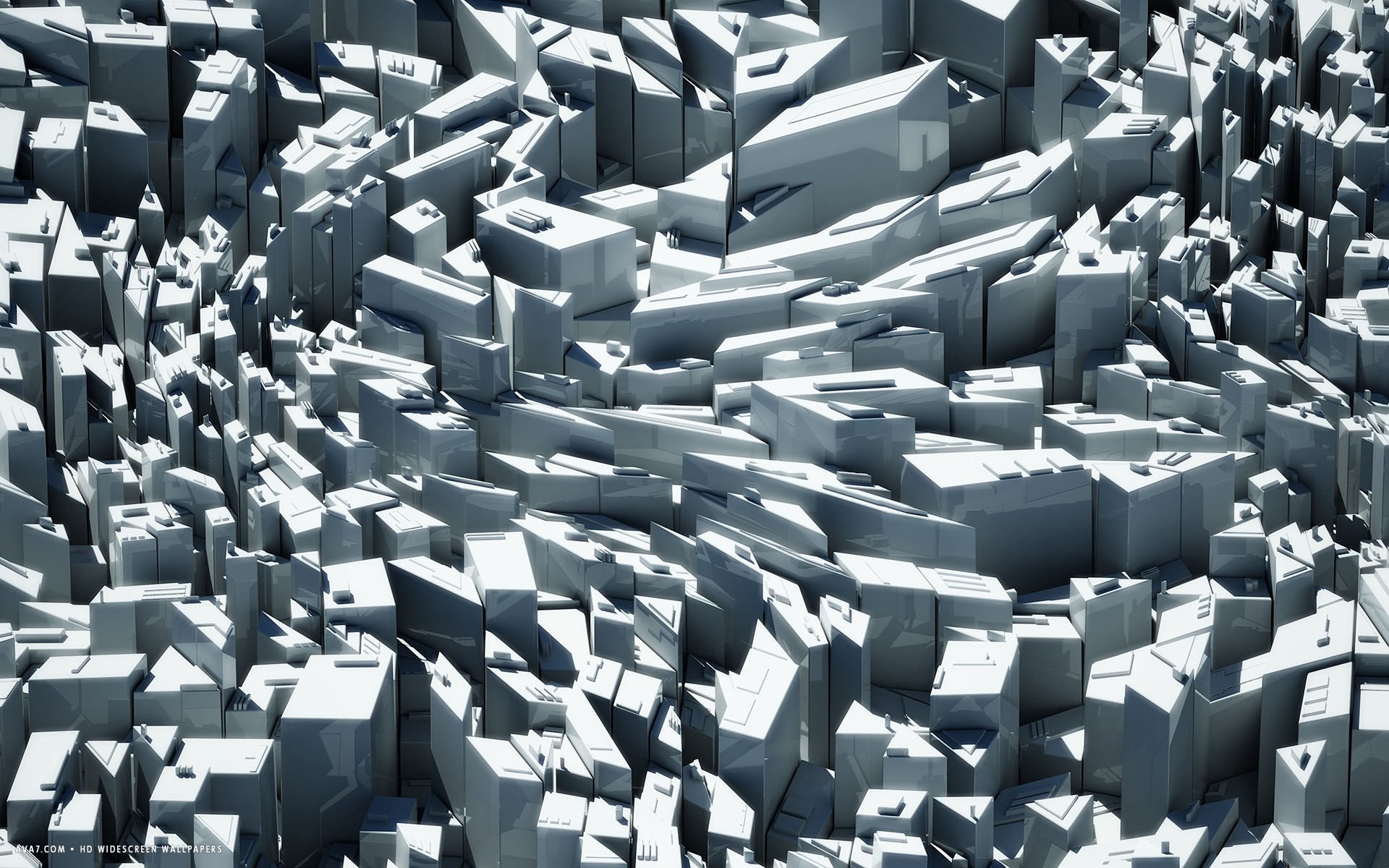 3D Random Blocks Abstract Grey Mess Buildings HD Widescreen