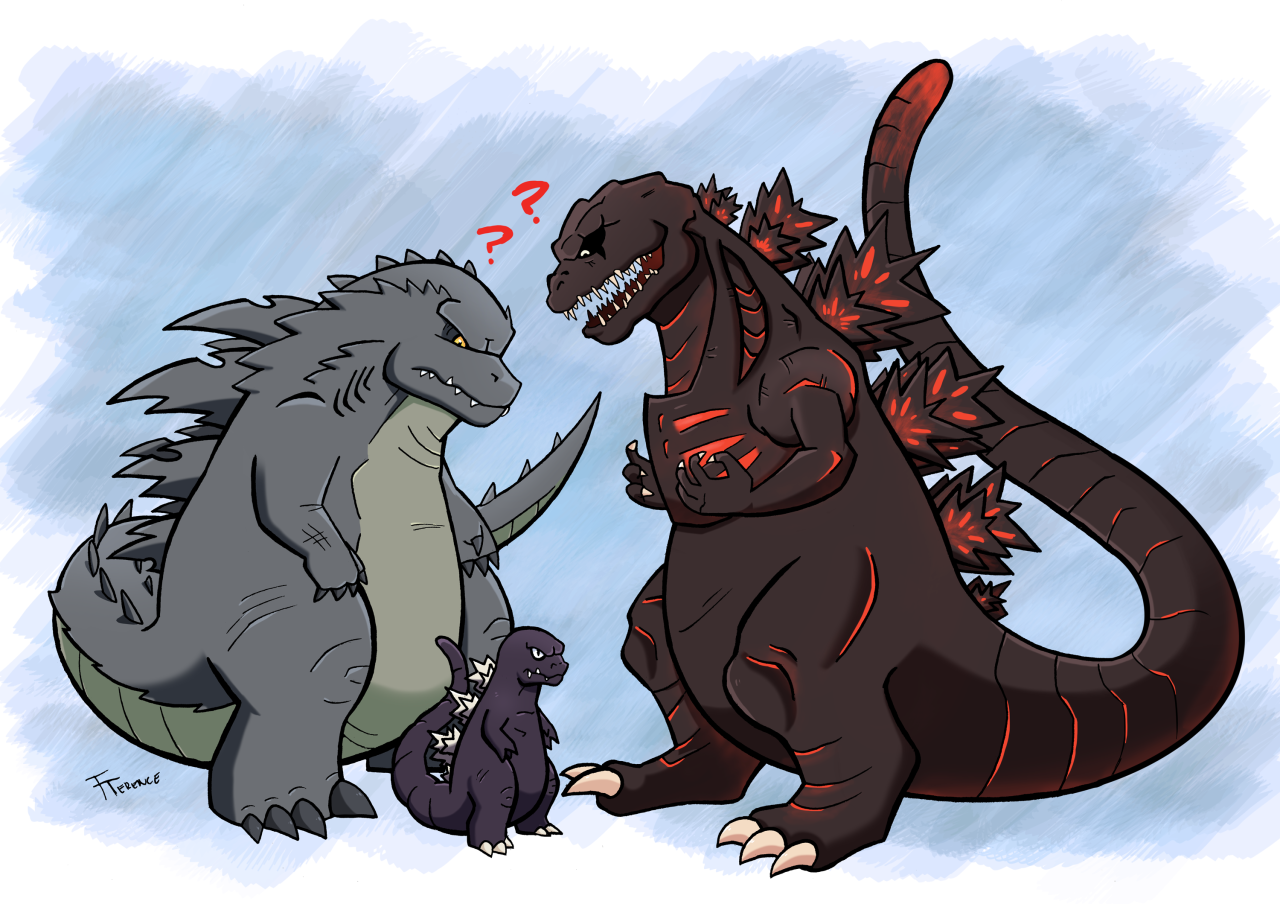 sonicknight007: “ 3 Little Gojis ”. Godzilla funny, All godzilla monsters, Godzilla wallpaper