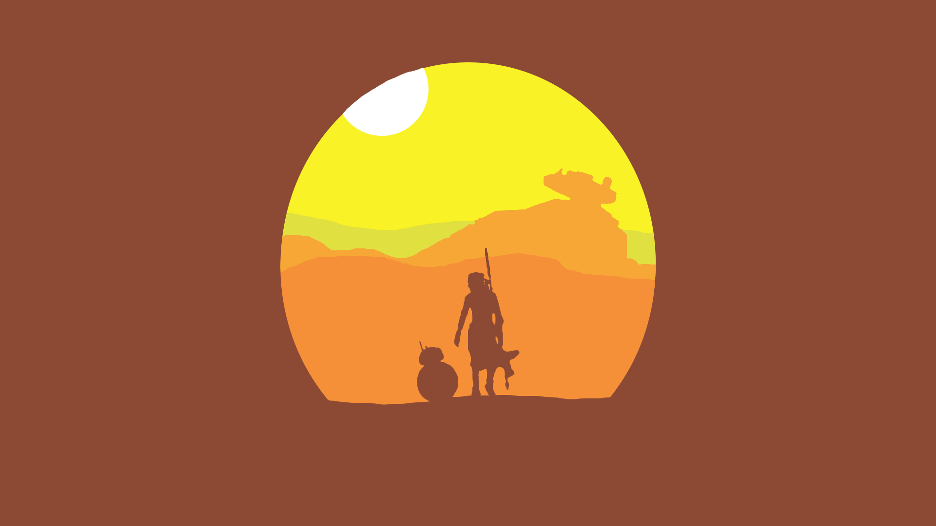 #minimalism, #desert, #BB 8, #Star Wars: The Force Awakens, #Rey, # Jakku, #sunset, #simple Background, #simple, #Star Destroyer, Wallpaper HD Wallpaper