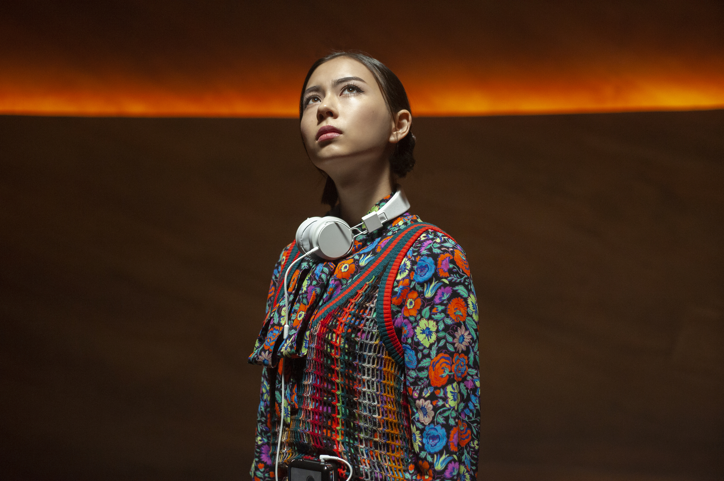 Lauren Tsai Women Actress Headphones Looking Up Asian Brunette Wallpaper:2500x1664