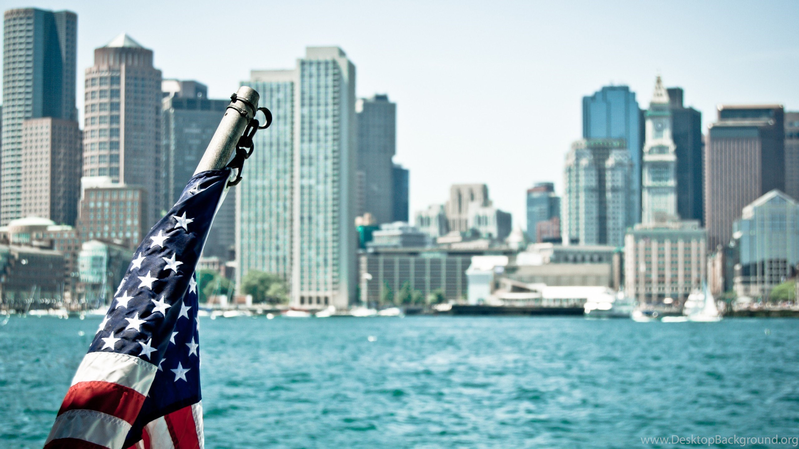 American Flag, USA, City, Buildings, Atlantic Ocean HD Wallpaper Desktop Background