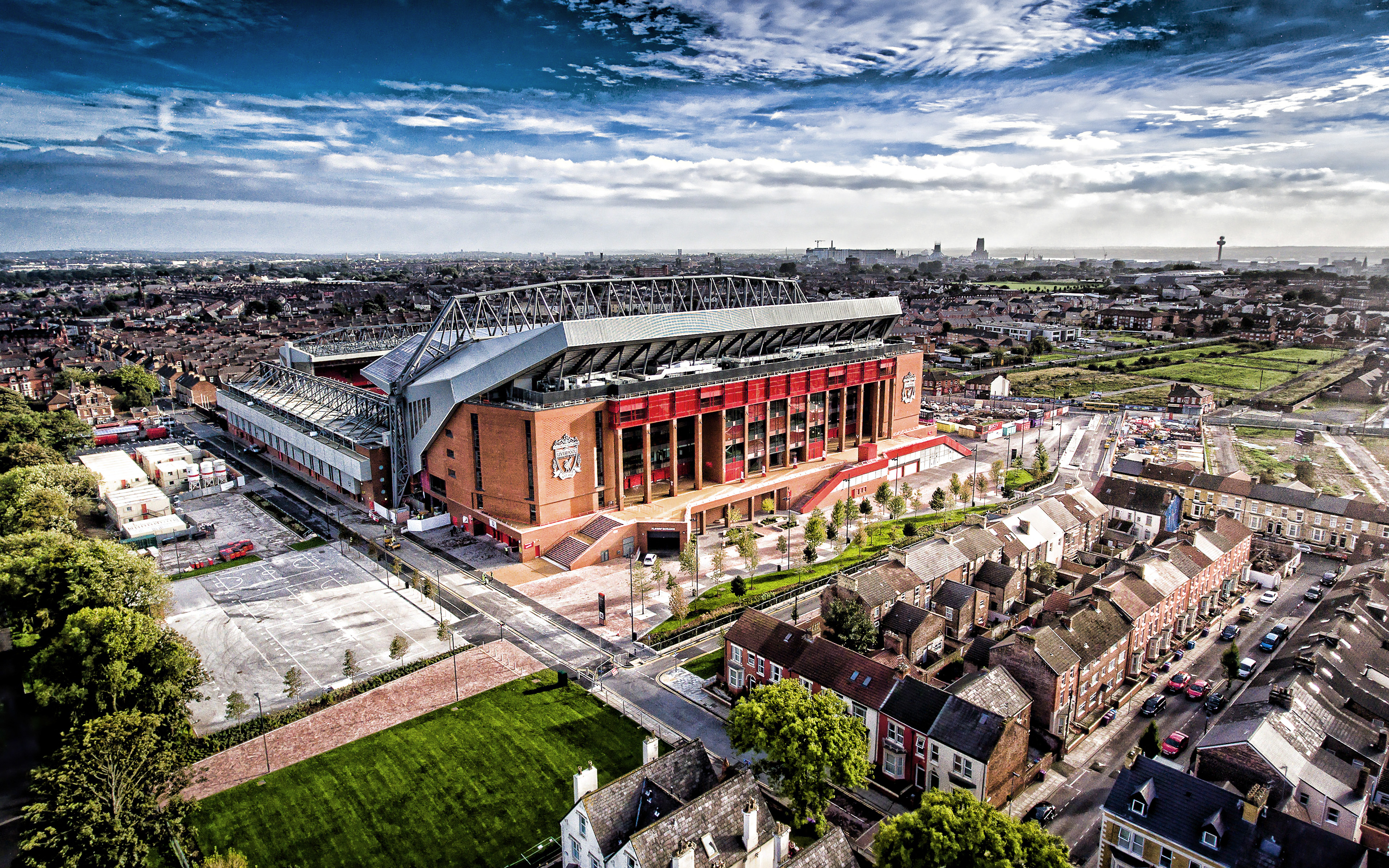 Download wallpaper Anfield, 4k, Liverpool stadium, England, HDR, soccer, Liverpool, football stadium, Anfield Road, Liverpool FC for desktop with resolution 3840x2400. High Quality HD picture wallpaper