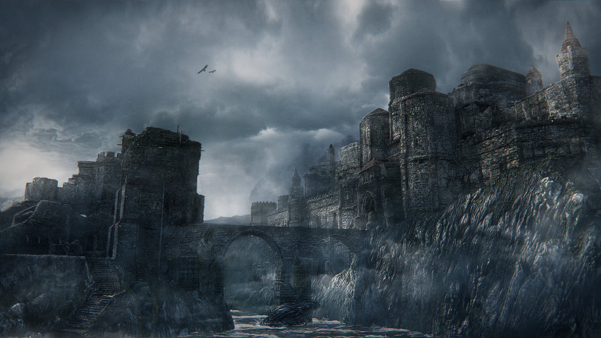 Storm Medieval Fantasy City HD Wallpaper