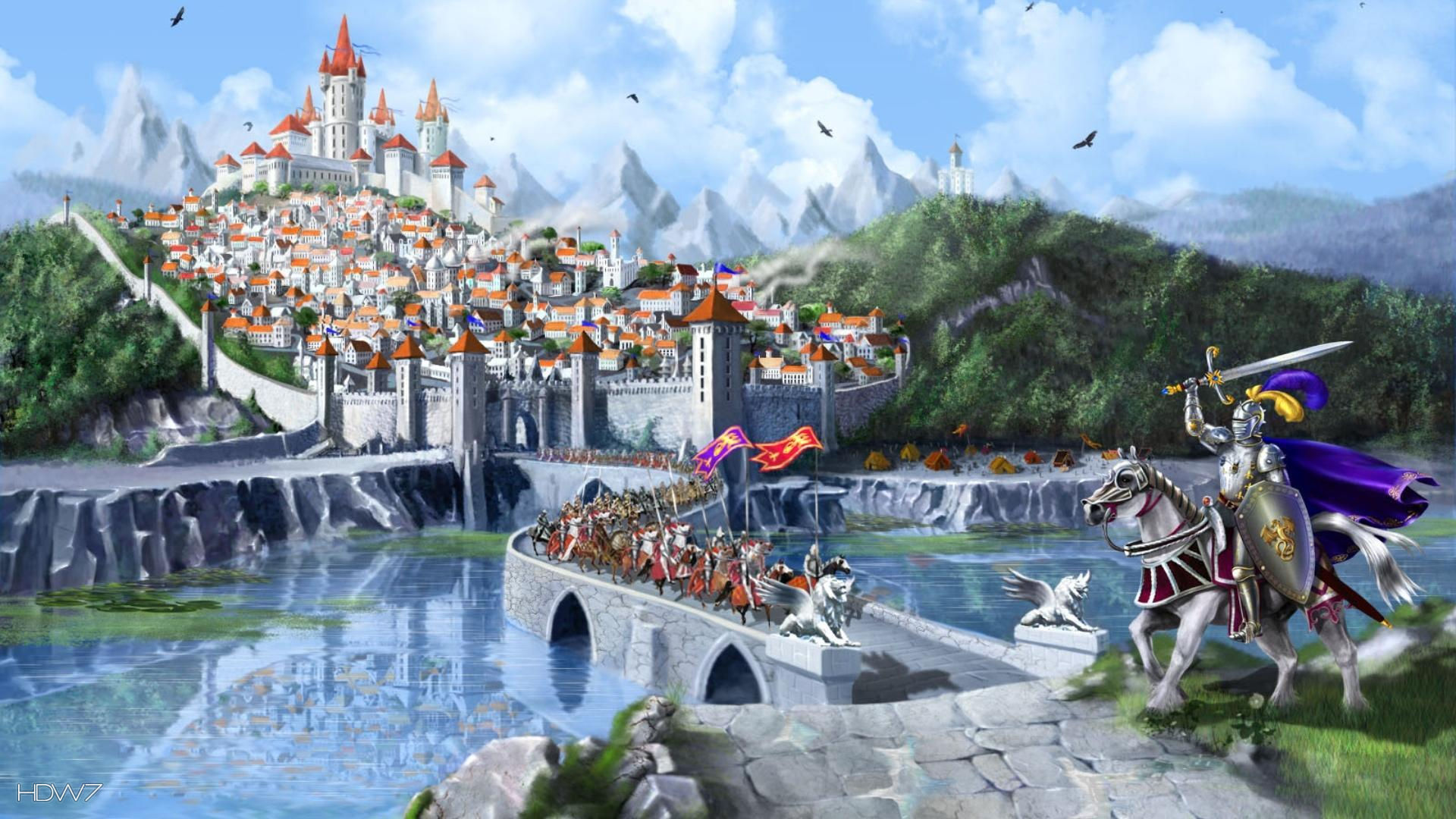 Middle Ages Fantasy City Castle Knight Wallpaper HD
