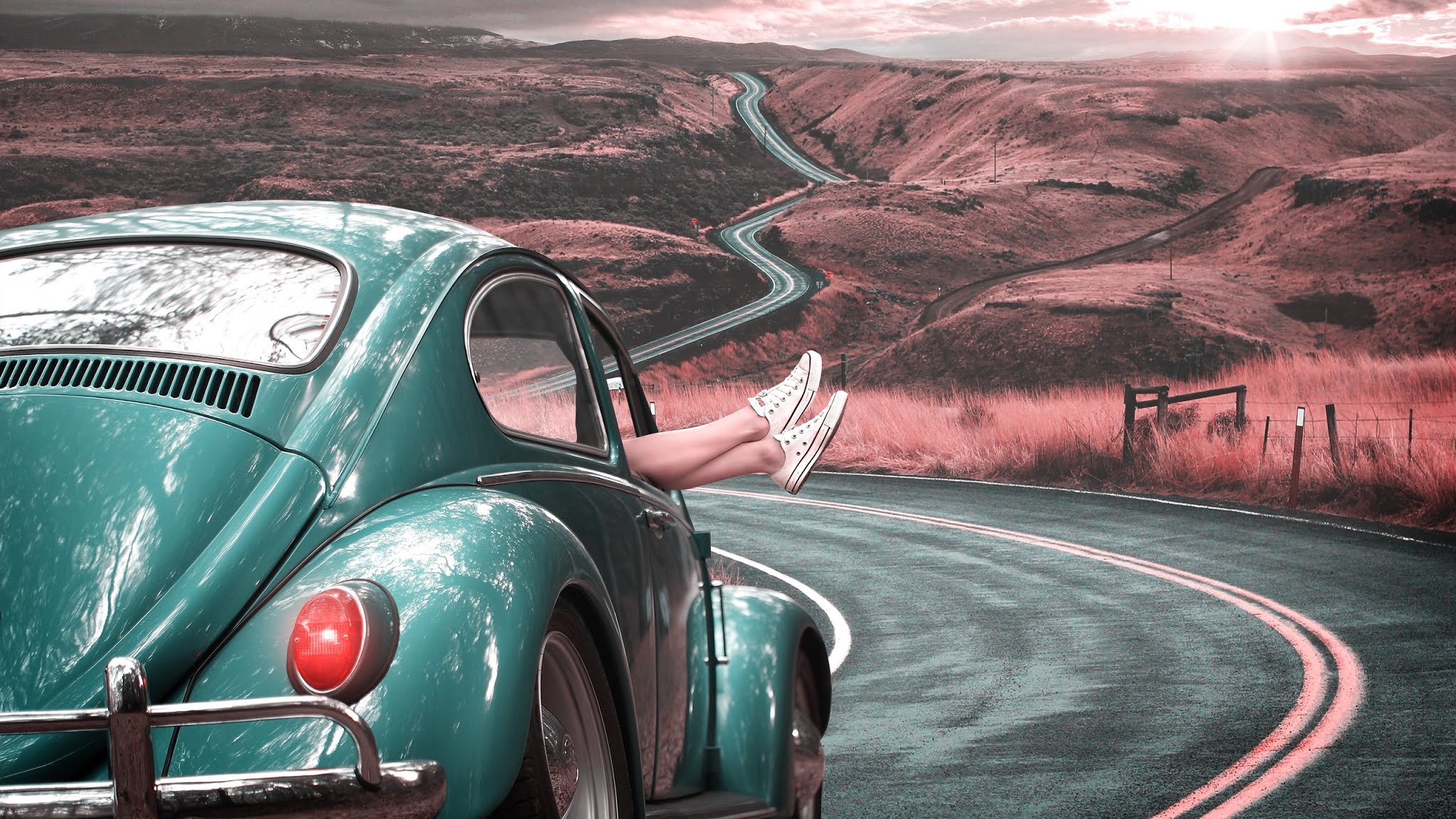 Wallpaper Volkswagen, Beetle, Car, Retro, Road