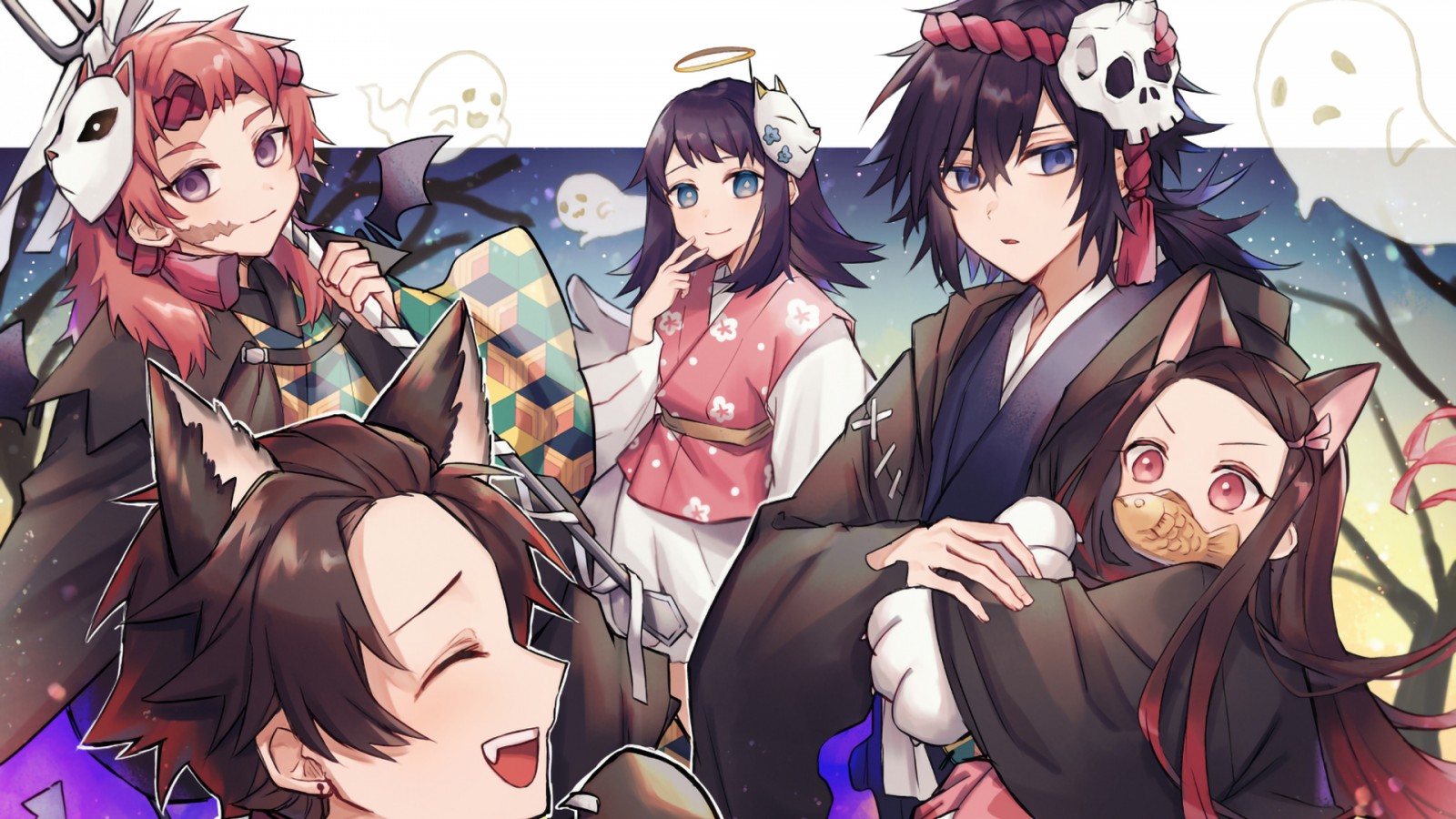 demon slayer giyuu tomioka makomo nezuko kamado sabito tanjirou kamado HD anime Wallpaper