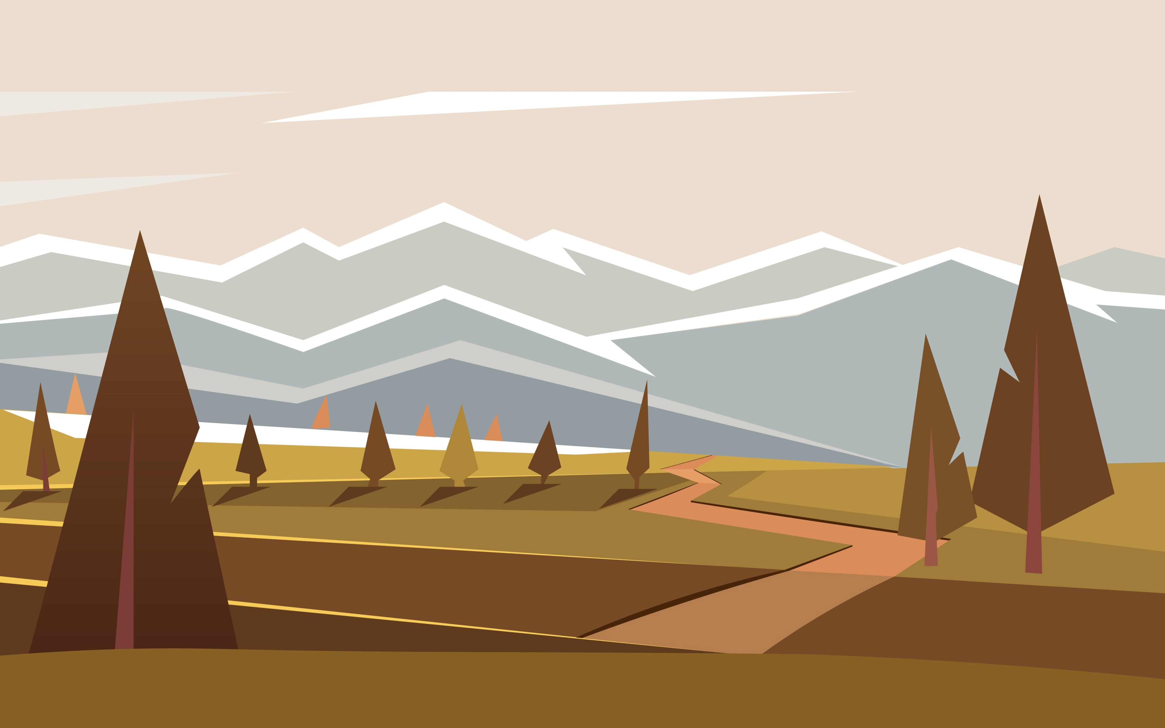 Download wallpaper abstract autumn landscape, 4k, mountains, forest, abstract trees, abstract nature background, artwork, minimal, landscape minimalism, autumn for desktop with resolution 3840x2400. High Quality HD picture wallpaper