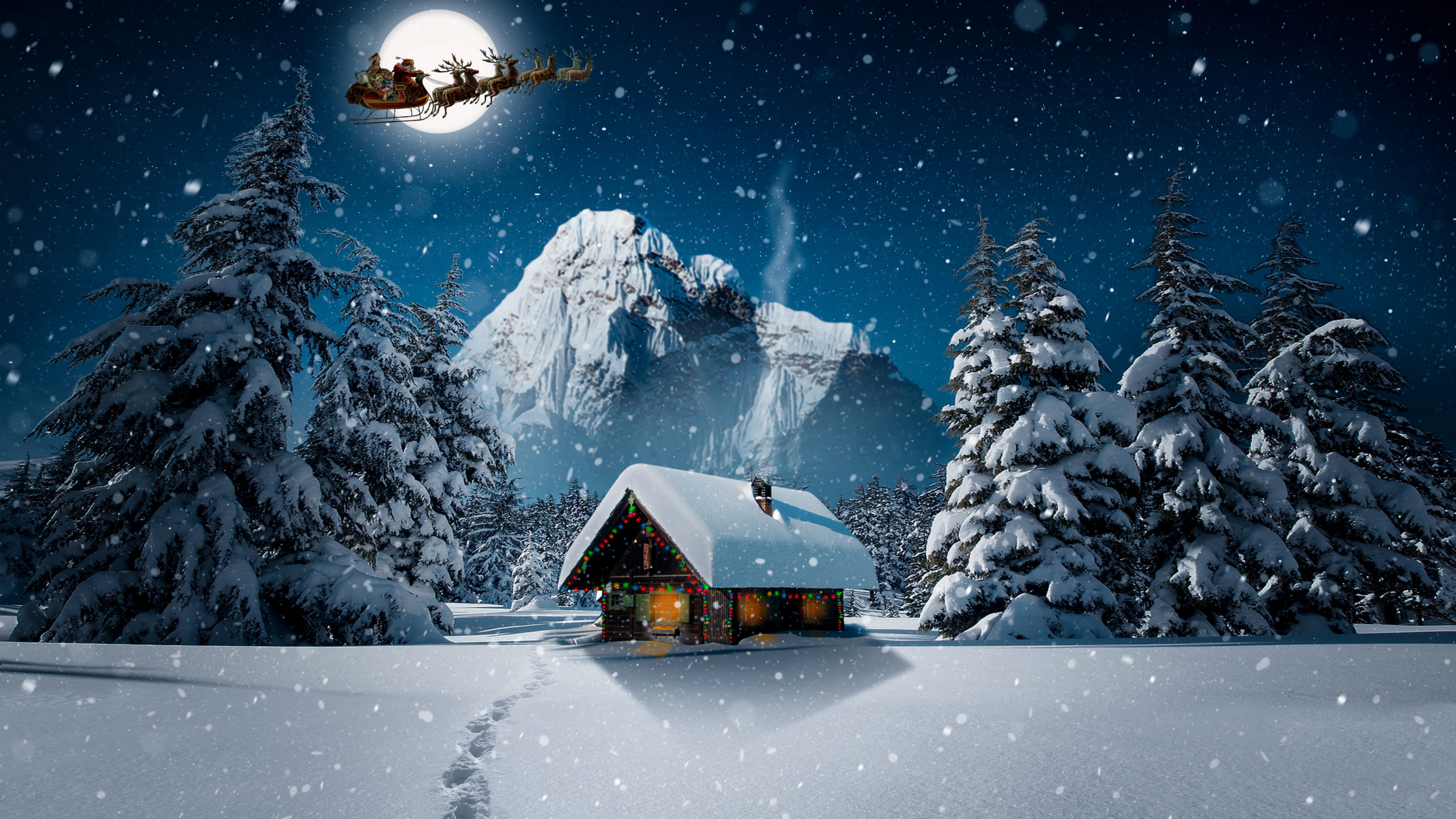 Download 2560x1440 wallpaper snowfall, winter, hut, house, winter, christmas, dual wide, widescreen 16: widescreen, 2560x1440 HD image, background, 17253